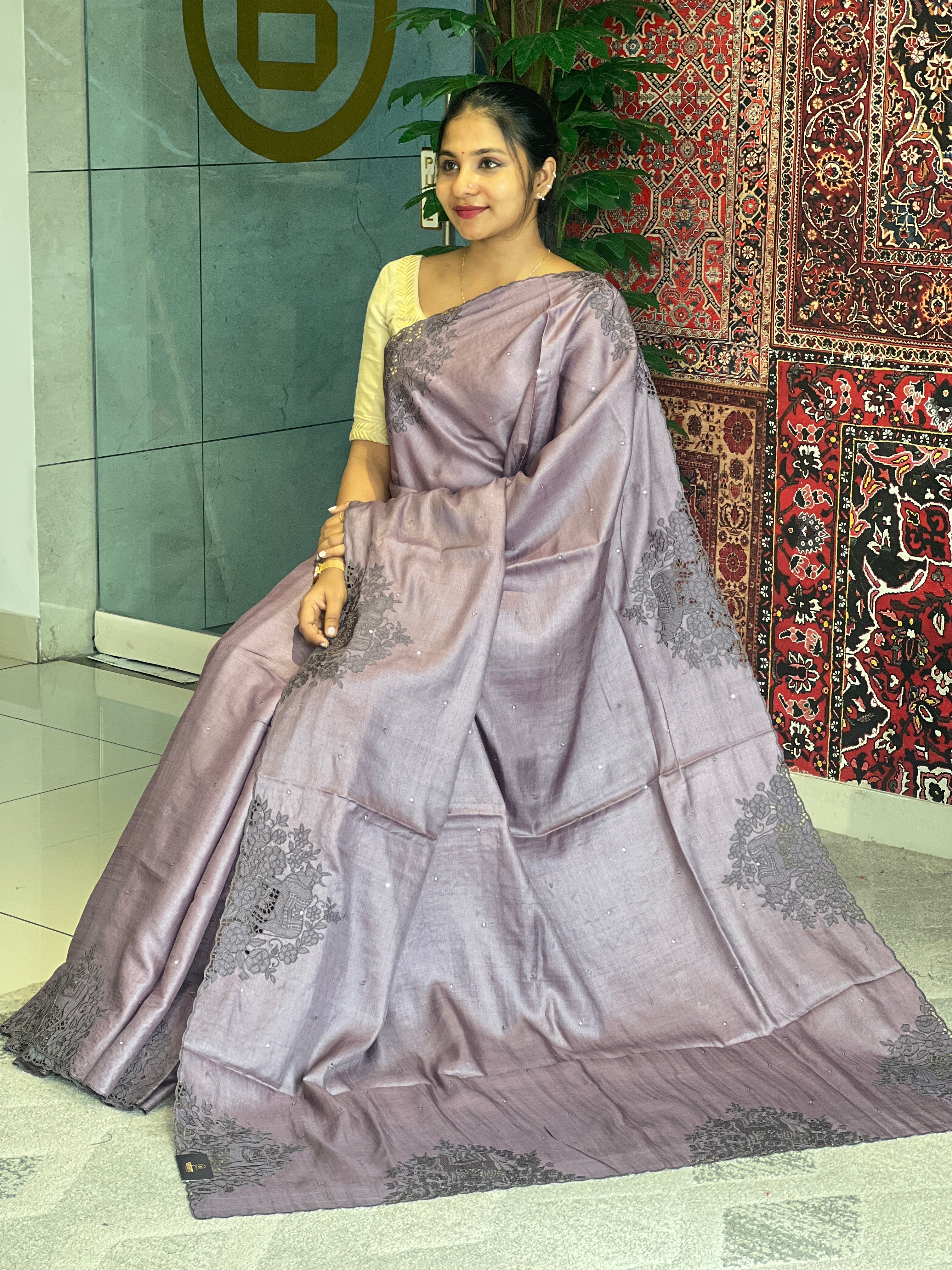 Cut Work With Pichwai Embroidery Detailed Pure Tussar Saree | RGD693