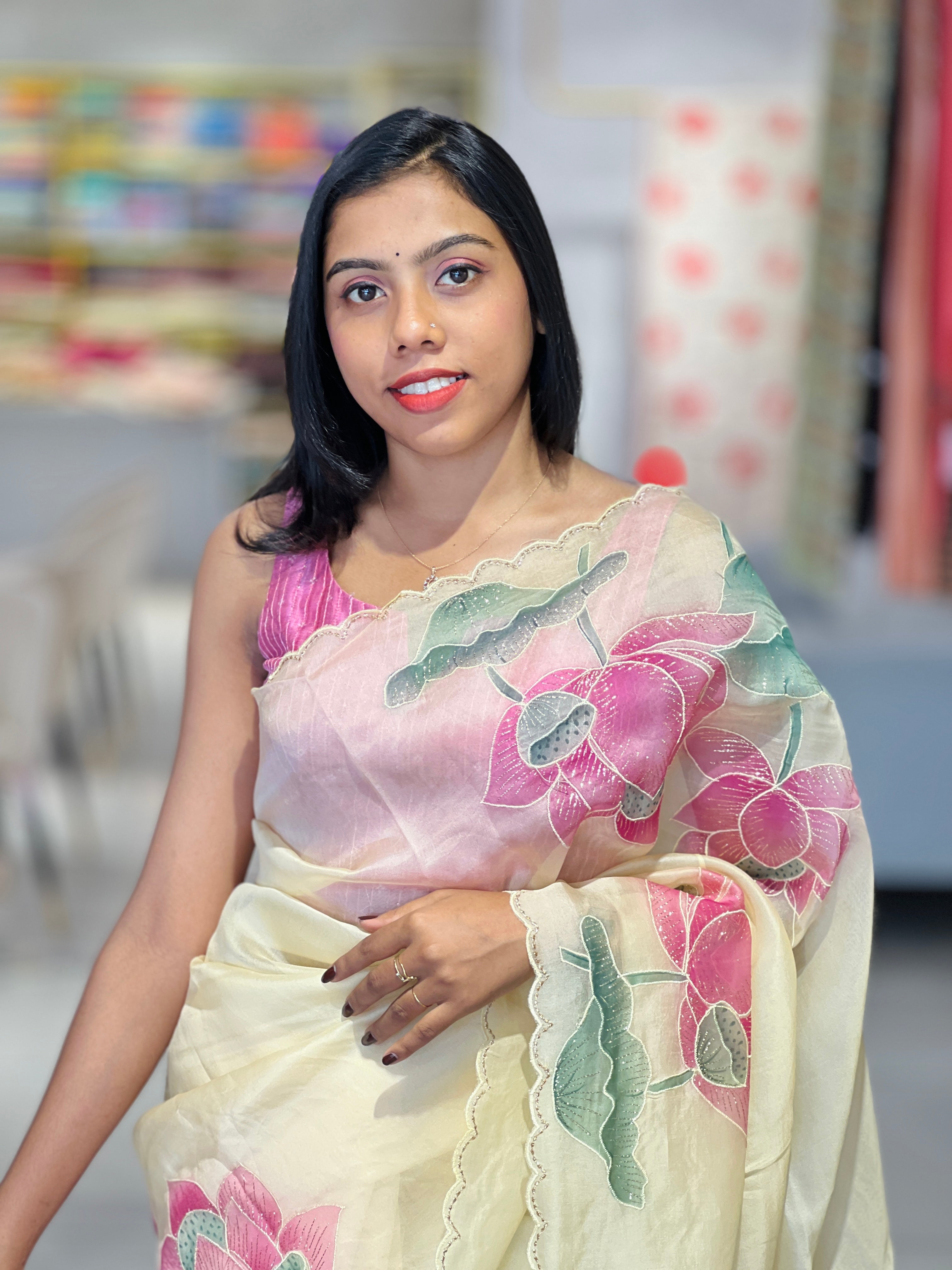 Floral Patterned Pure Organza Saree | SBS1358