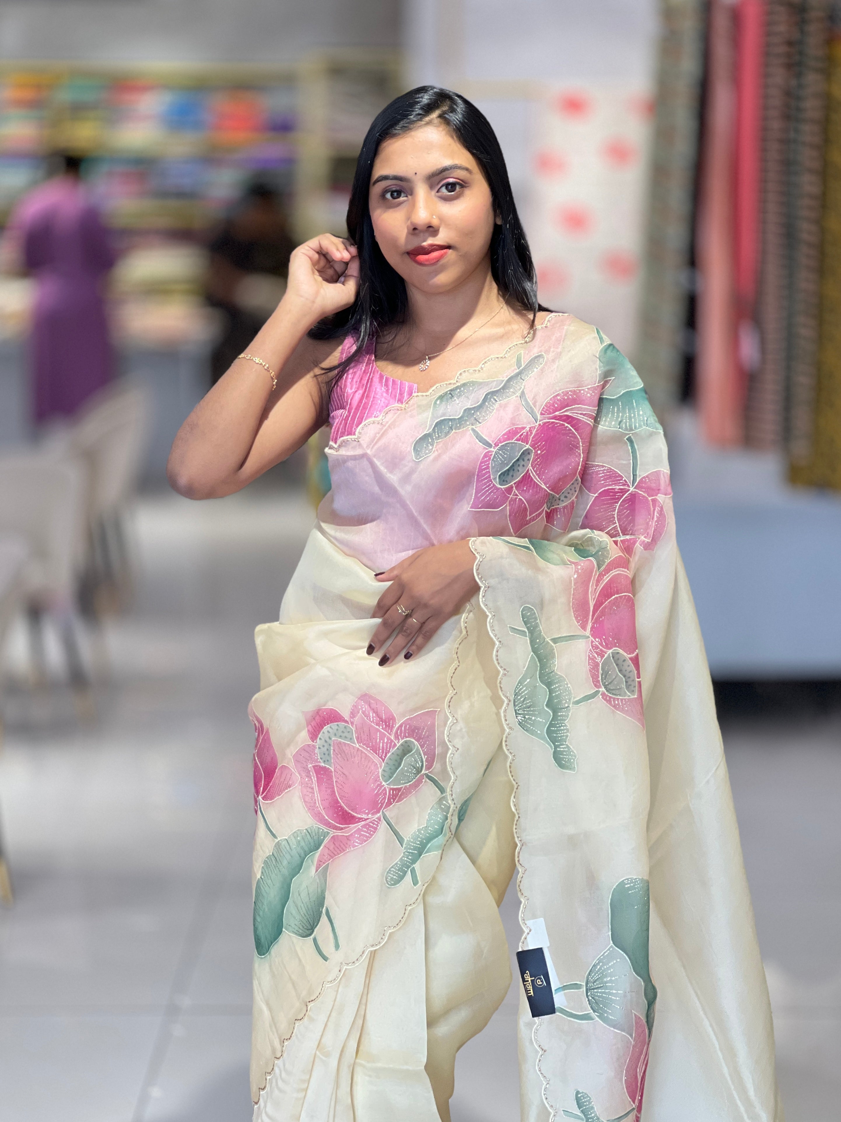 Floral Patterned Pure Organza Saree | SBS1358