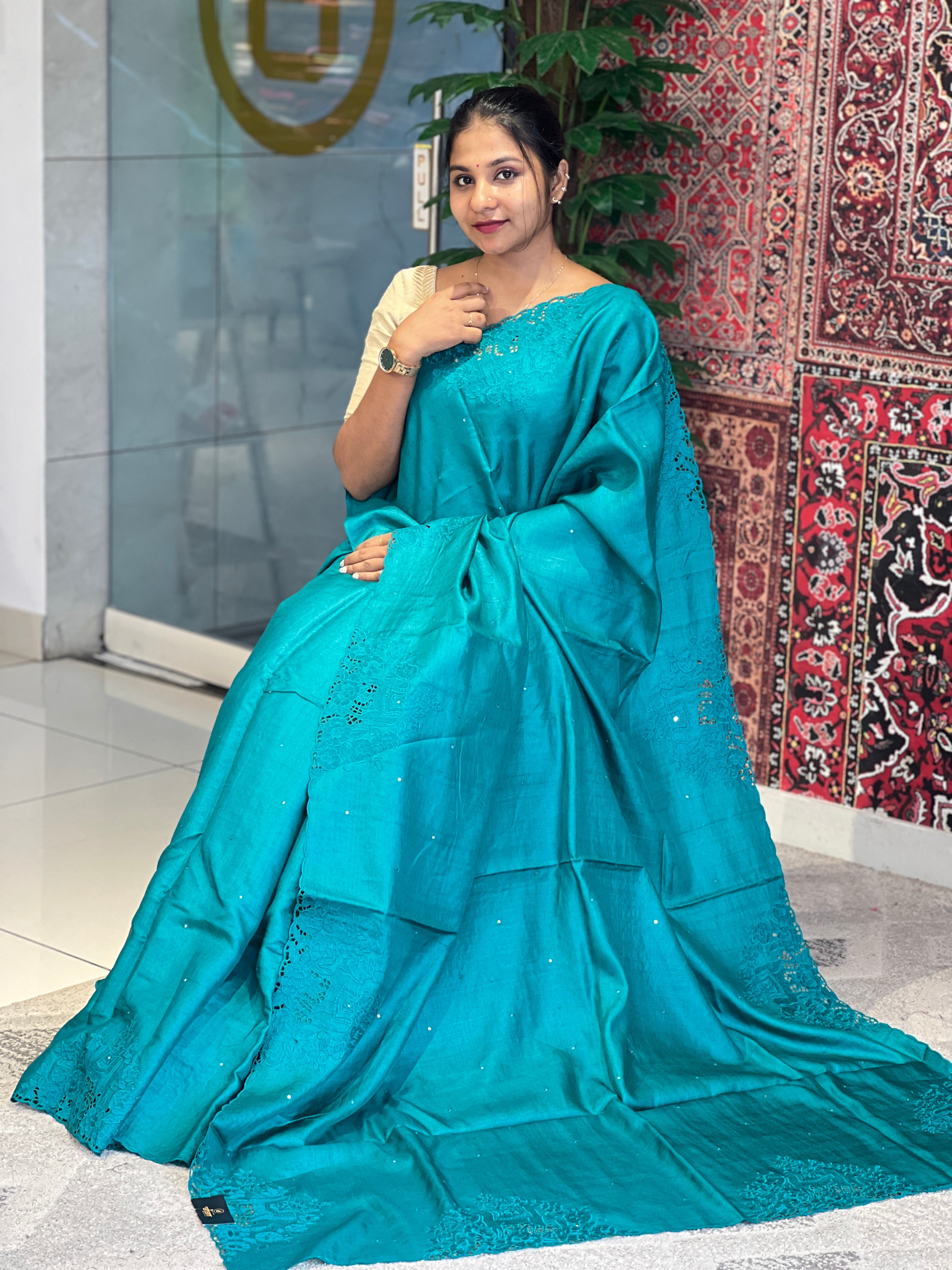 Cut Work With Pichwai Embroidery Detailed Pure Tussar Saree | RGD689