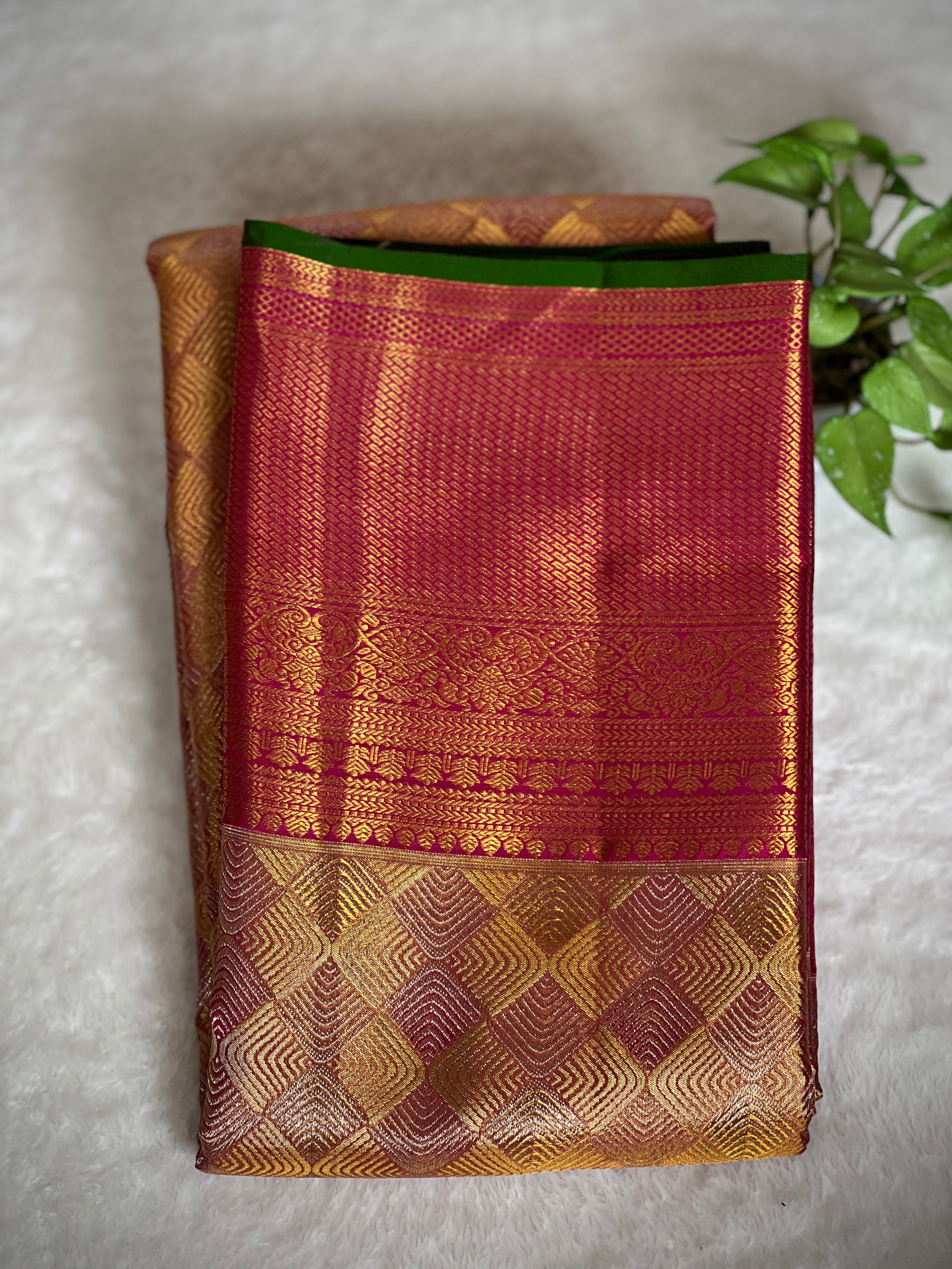 Meenakari Weaving Pattern Tissue Kanchipuram Saree | OM136