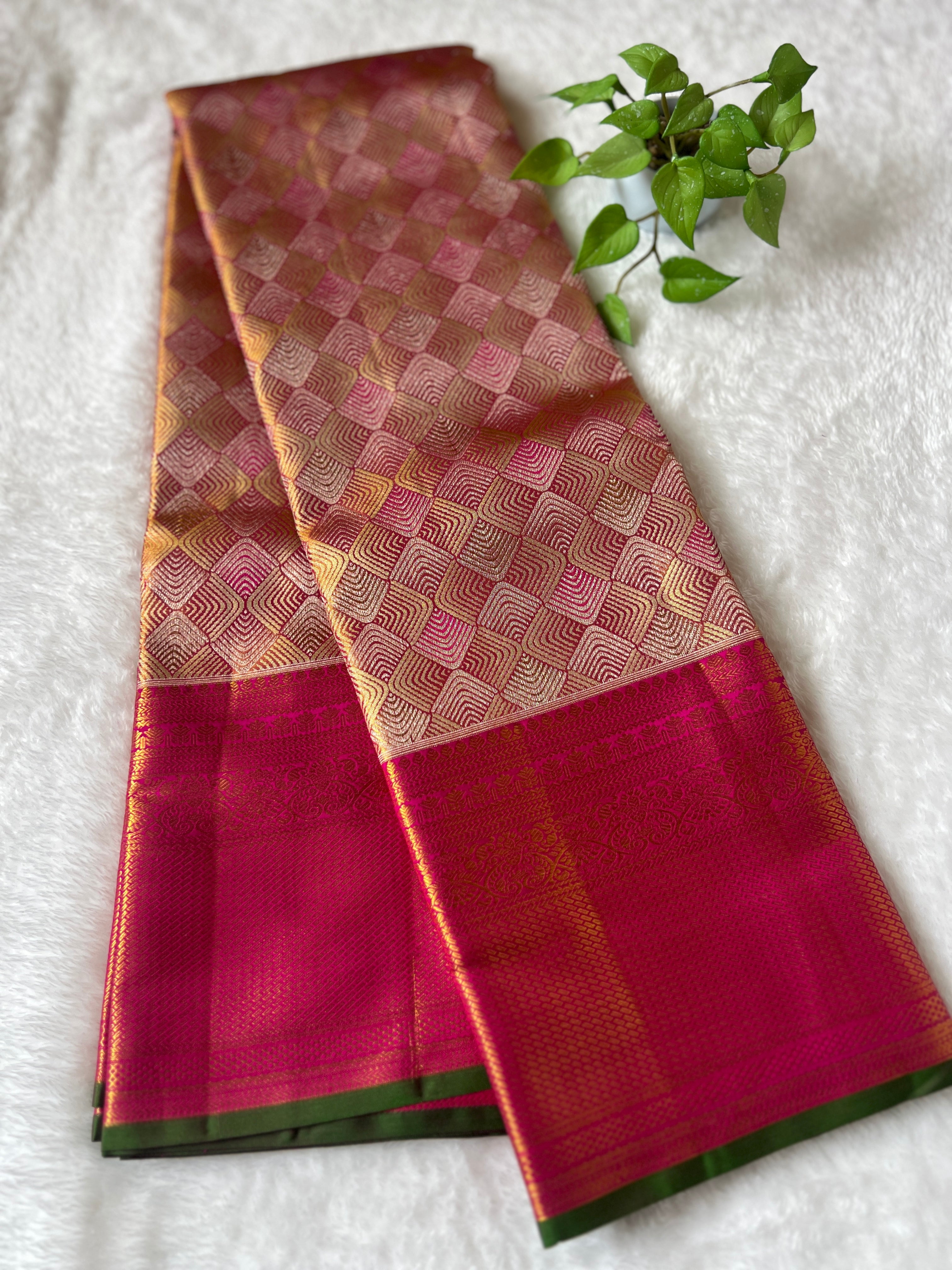 Meenakari Weaving Pattern Tissue Kanchipuram Saree | OM136