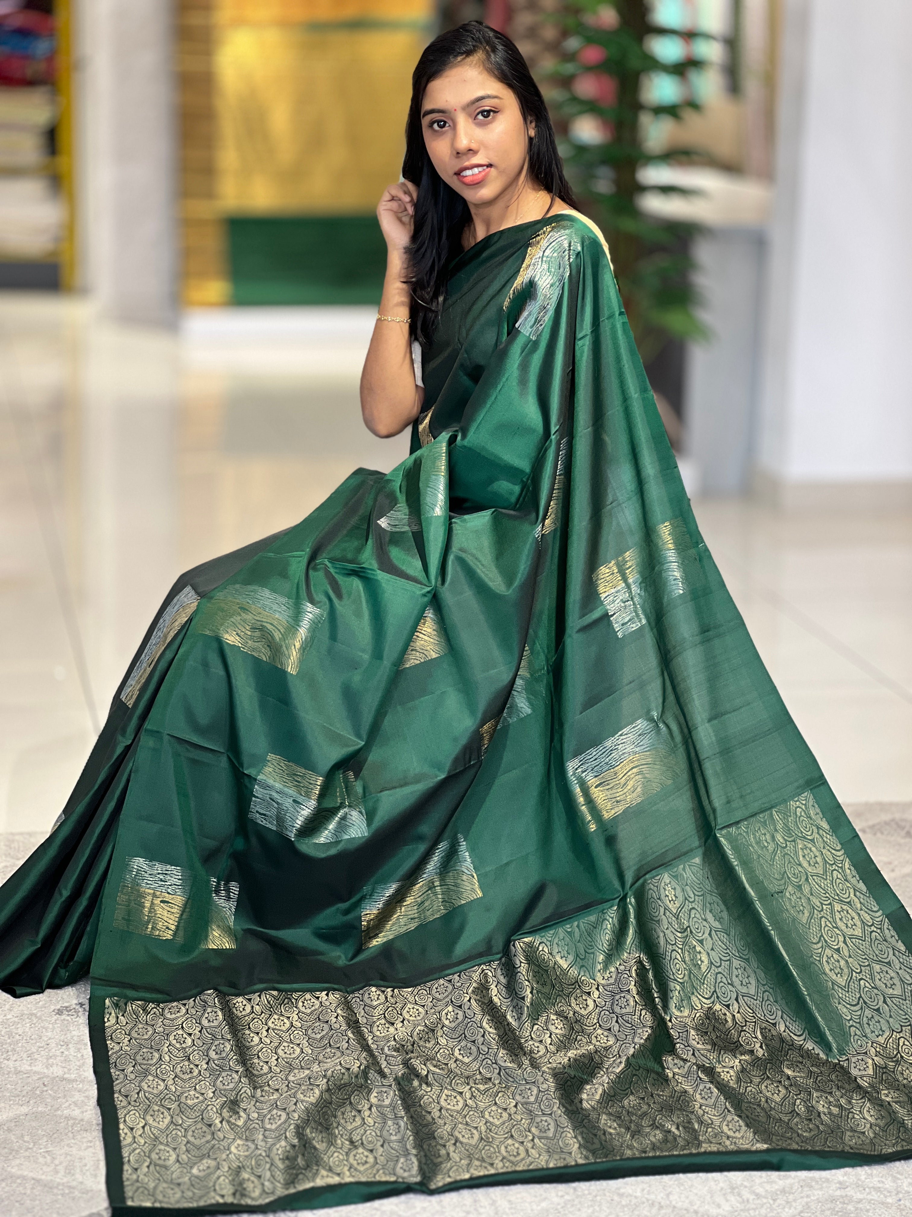 Silver & Golden Zari Woven Soft Silk Saree | TT233