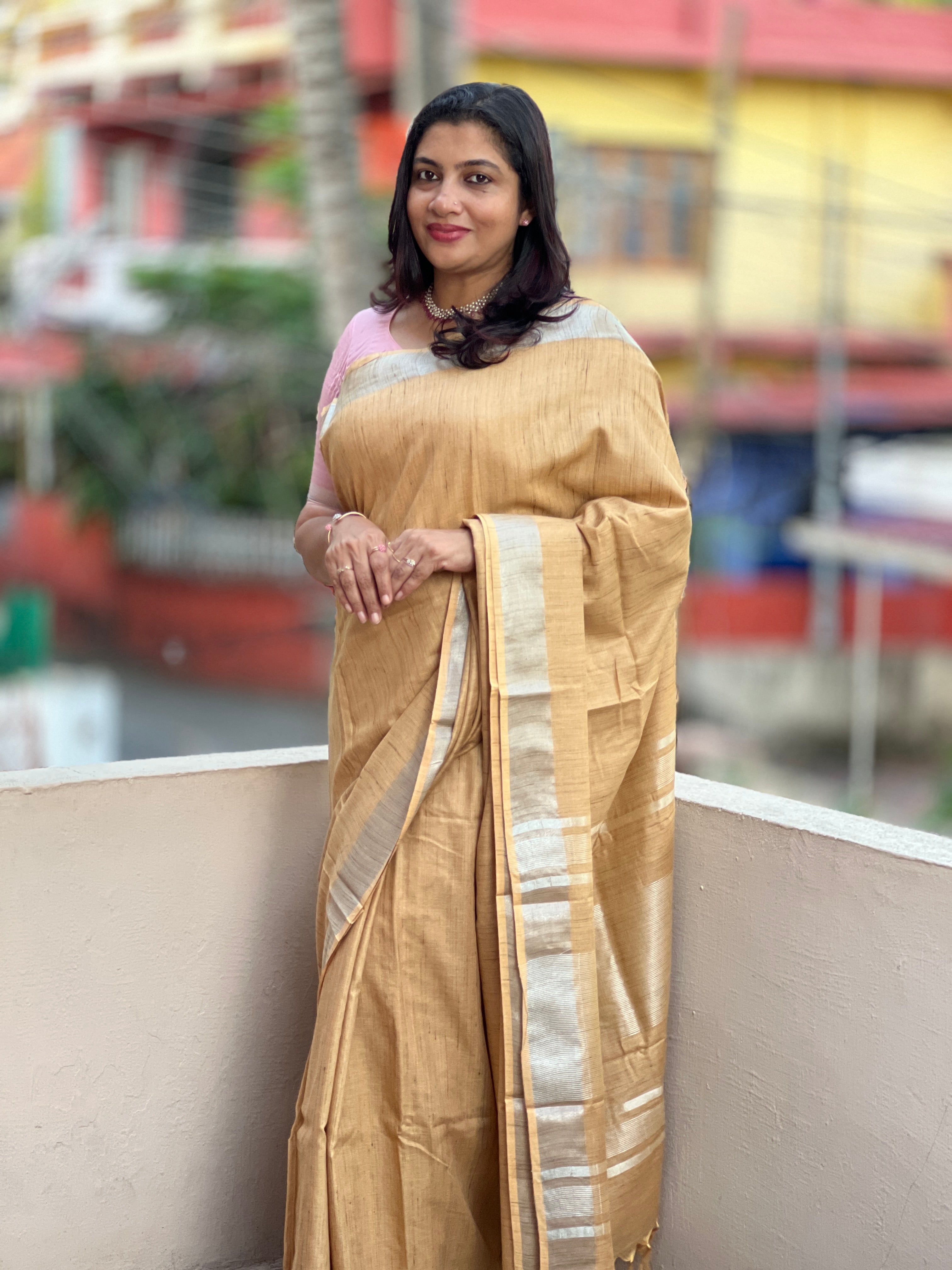 Silver Zari Border Barbara Silk Saree | SK235