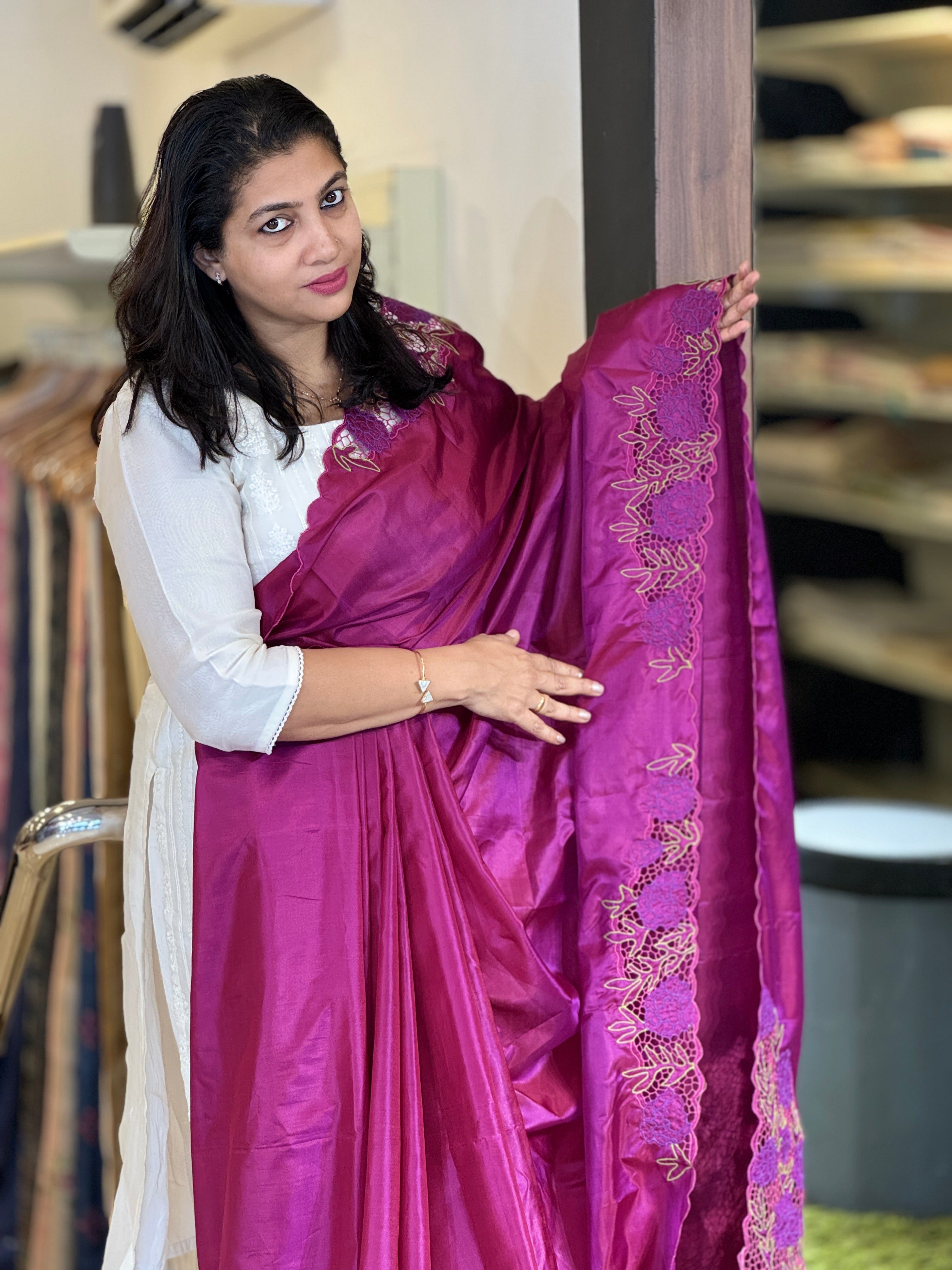 Twine Cutwork Placement Detailed Silk Saree | TC372