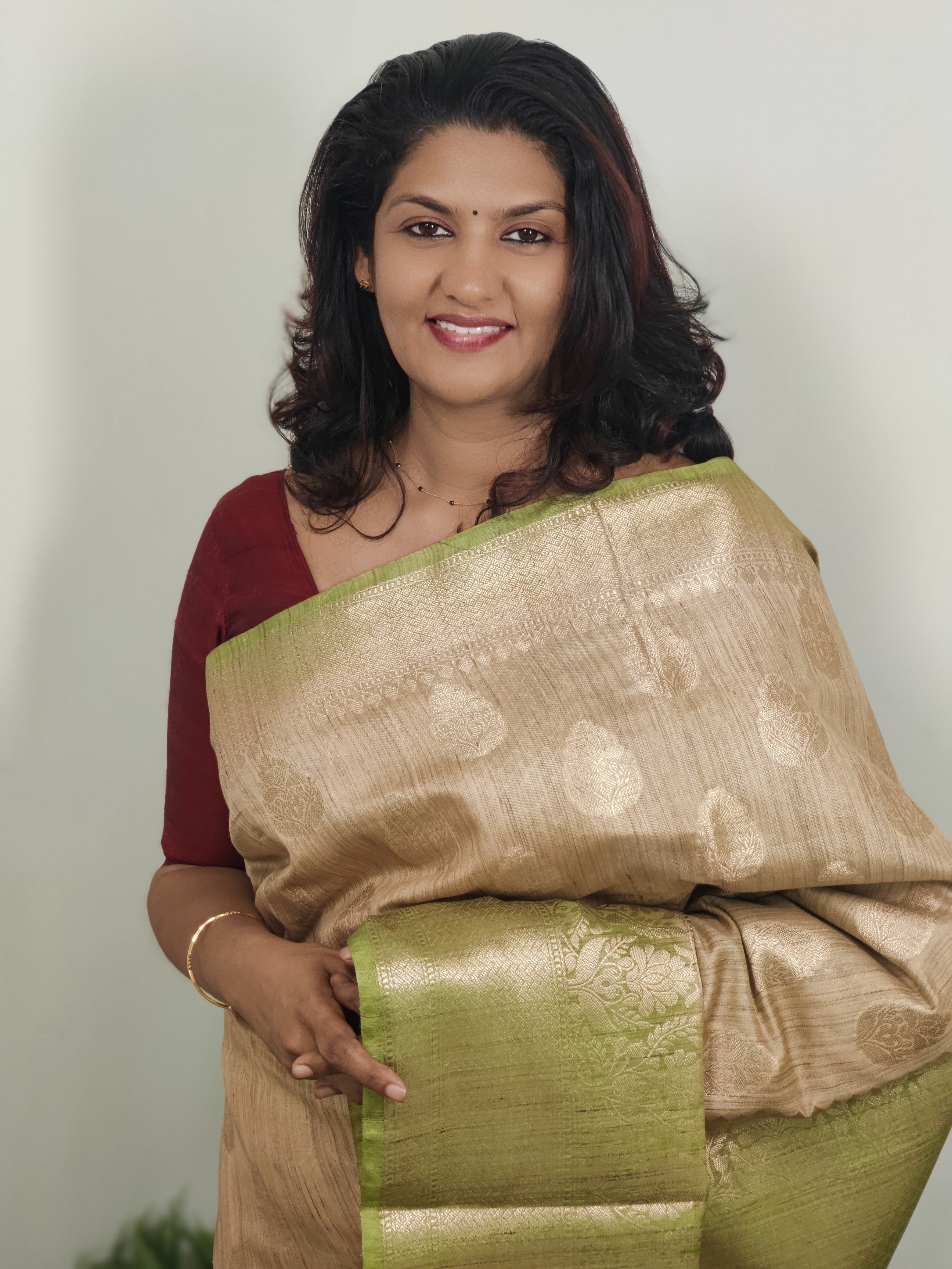 Golden Zari Weaved Buta Design Bhagalpuri Linen Saree | SK224