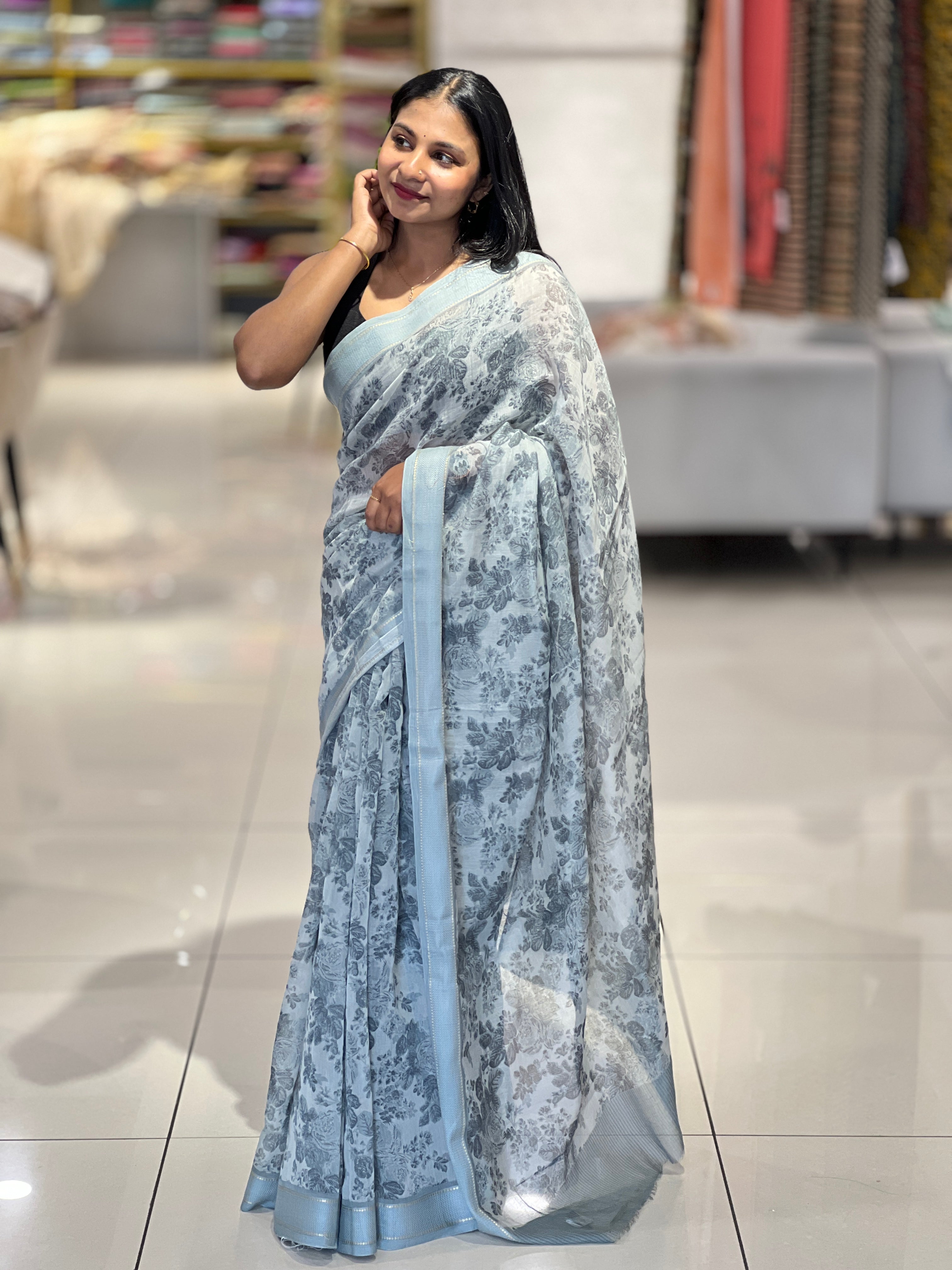 Floral Printed Silk Chanderi Saree | RGD188
