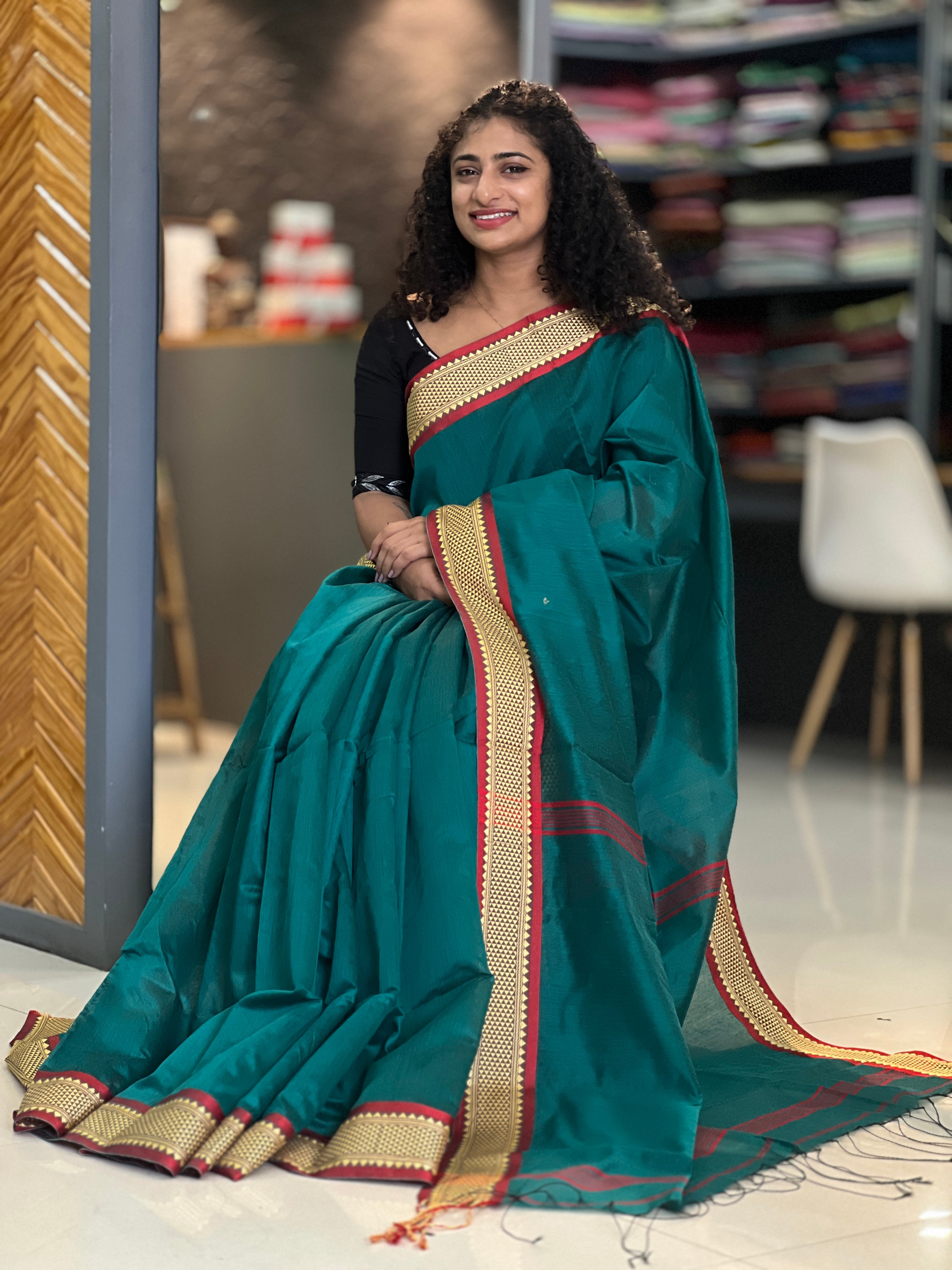 Geometrical Border Pattern  Cotton Blended Saree | RP443
