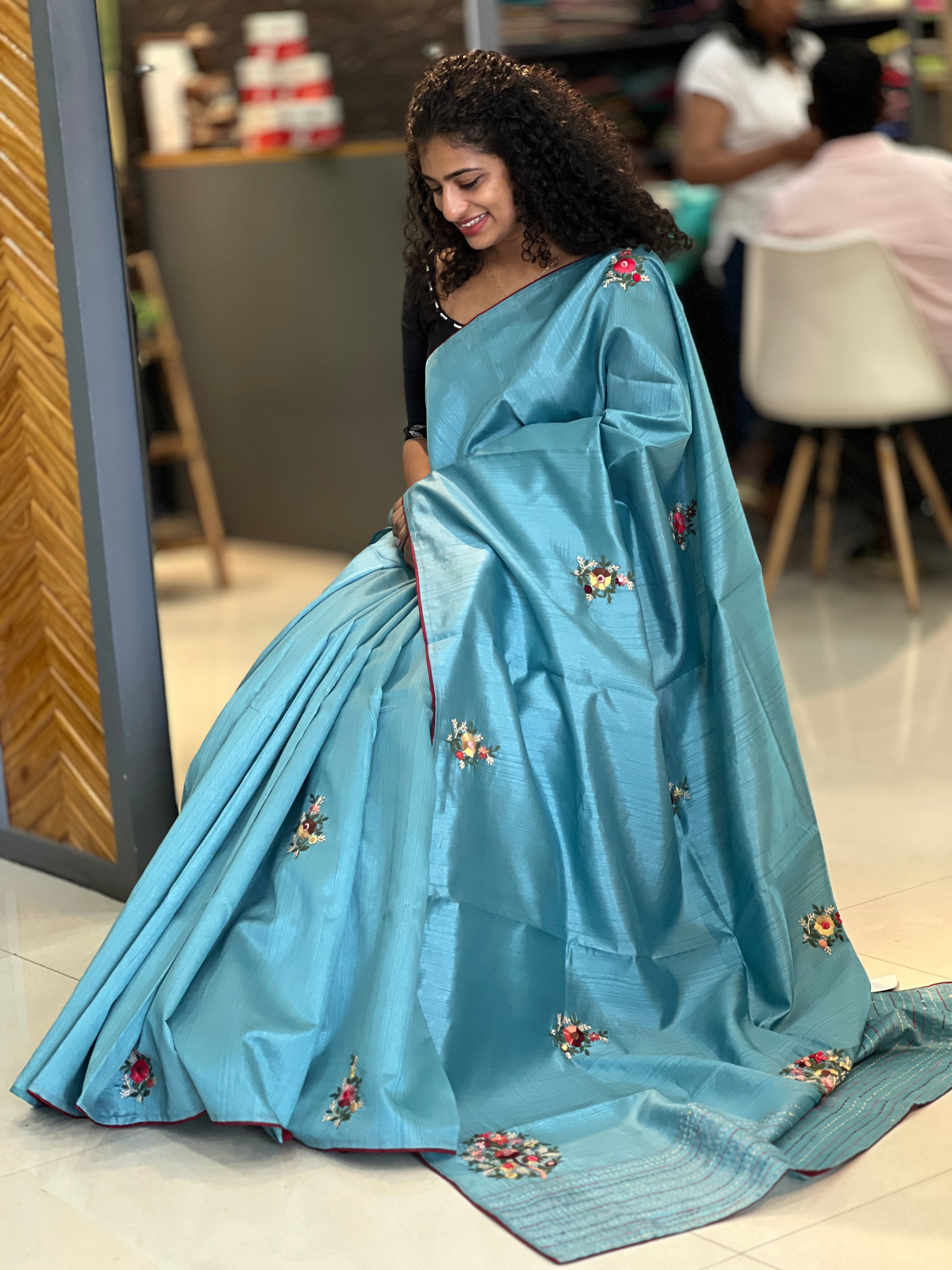 Hand Embroidered Semi Tussar Saree | BLD241