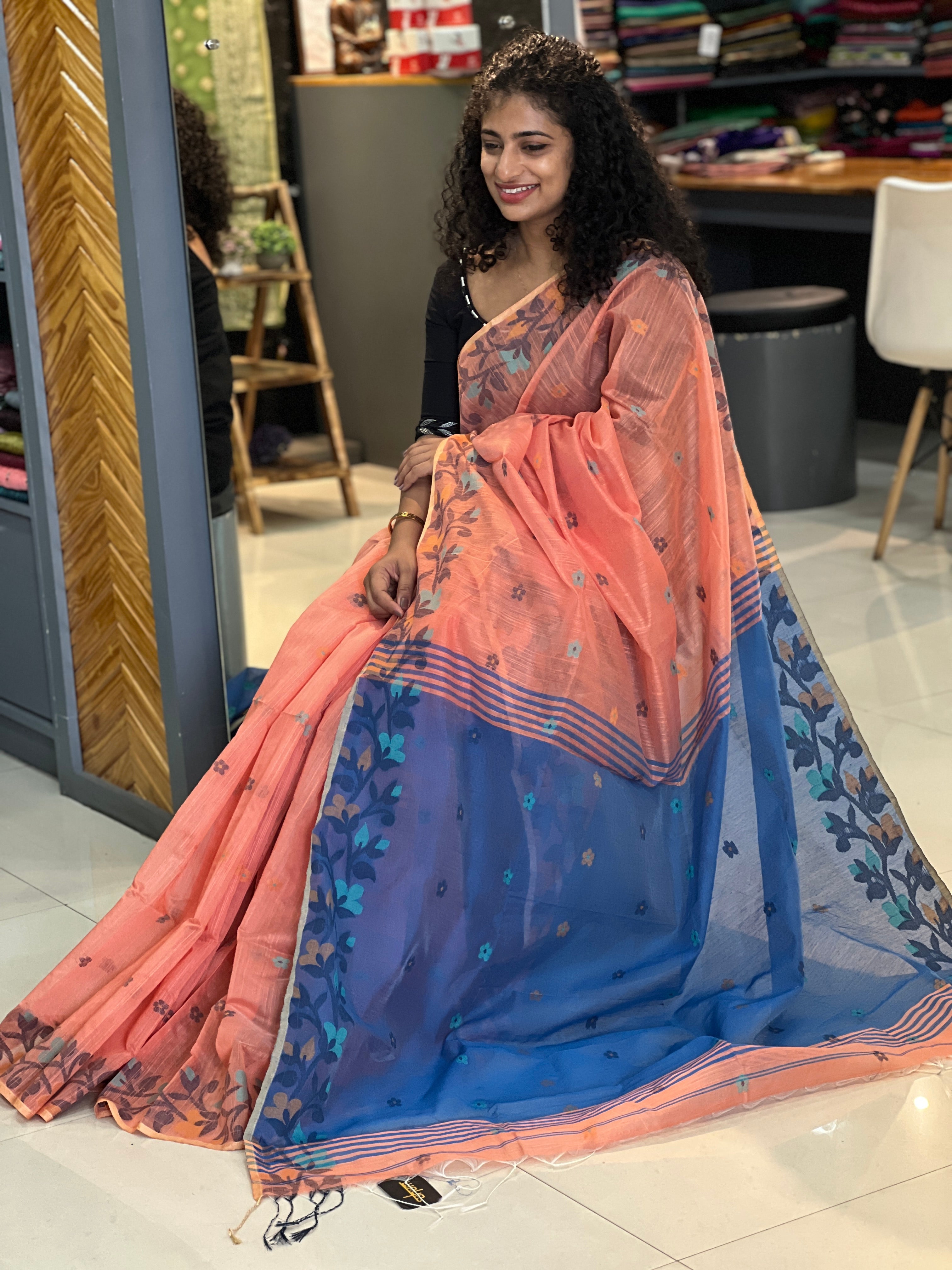 Jamdani Weaved Cotton Blended Saree | RP445