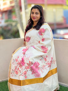 Golden Zari Border  Kerala Cotton Saree | CHA105
