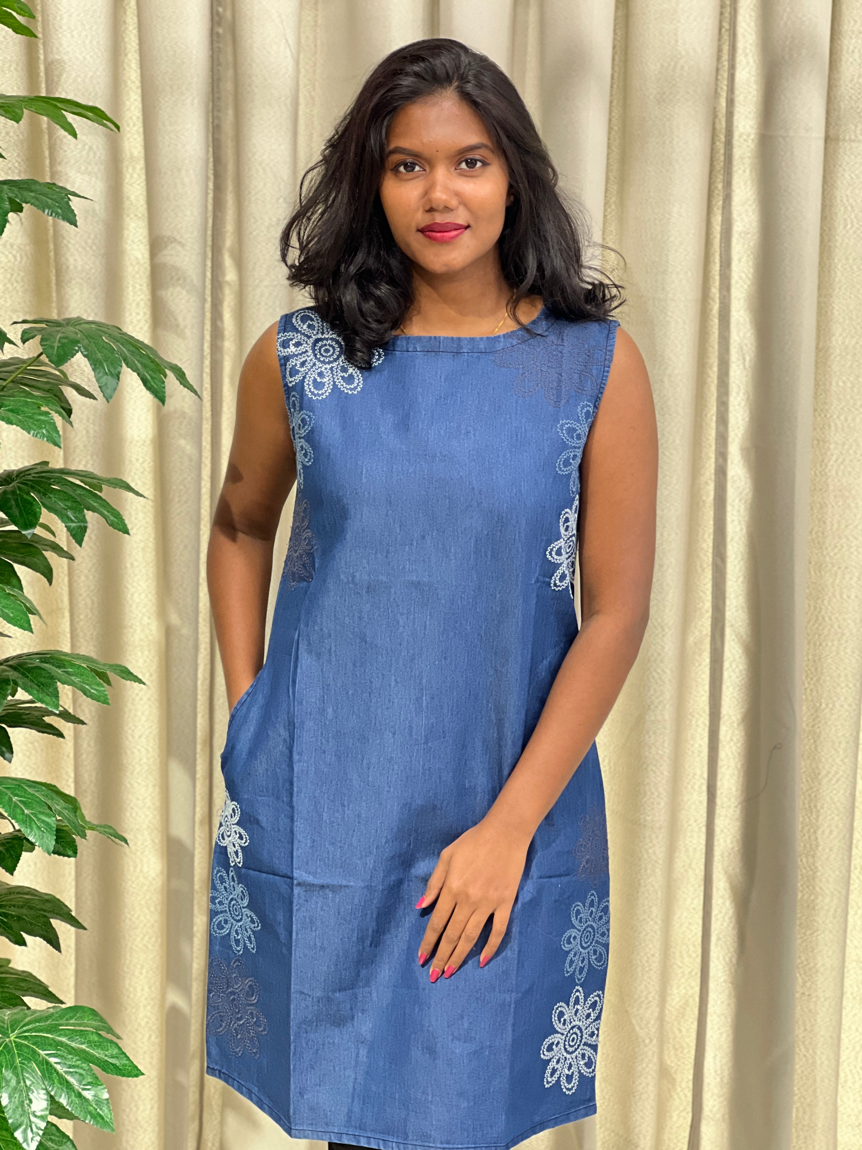 Embroidery Detailed Denim Kurta | PGI217