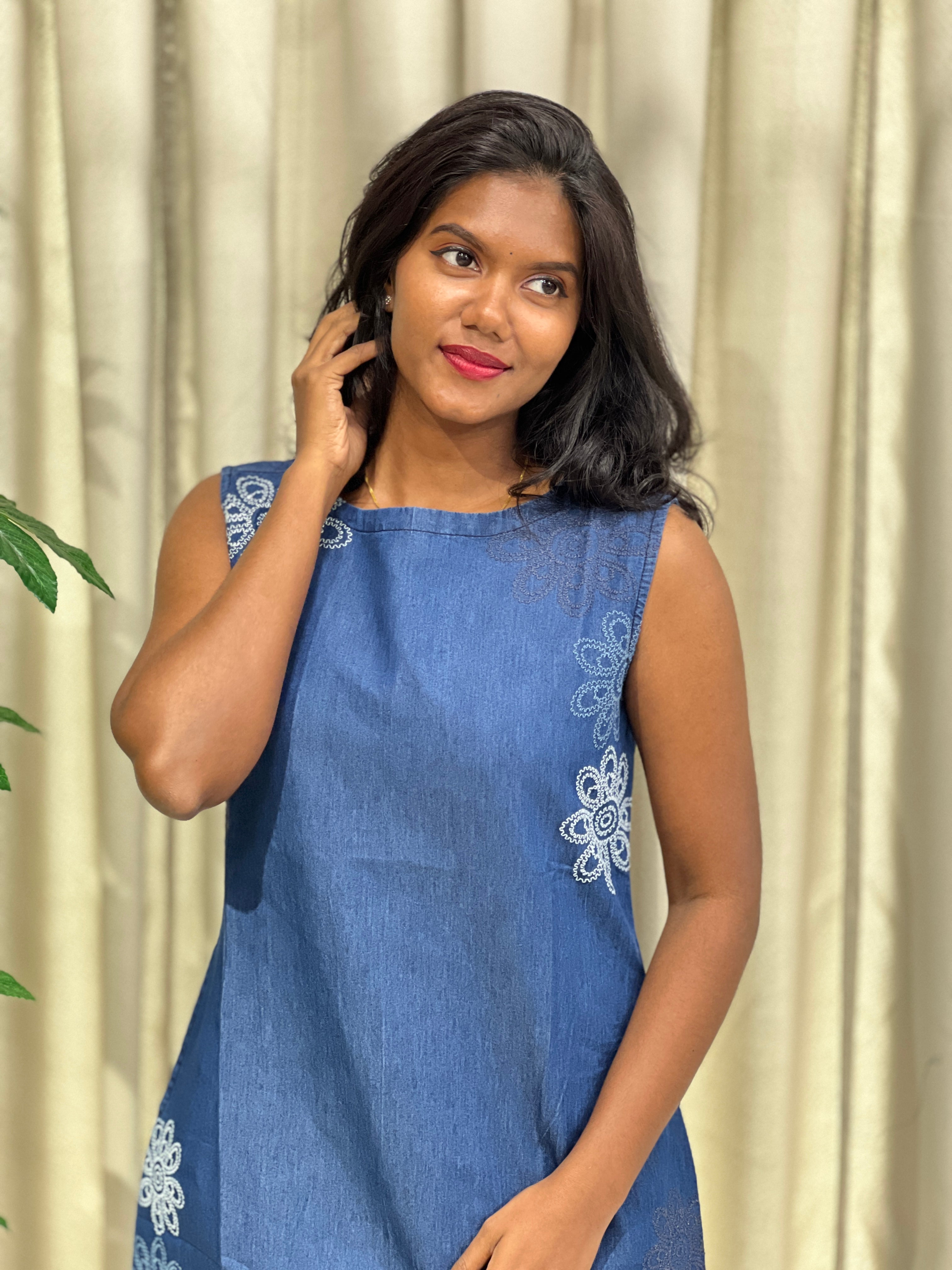 Embroidery Detailed Denim Kurta | PGI217