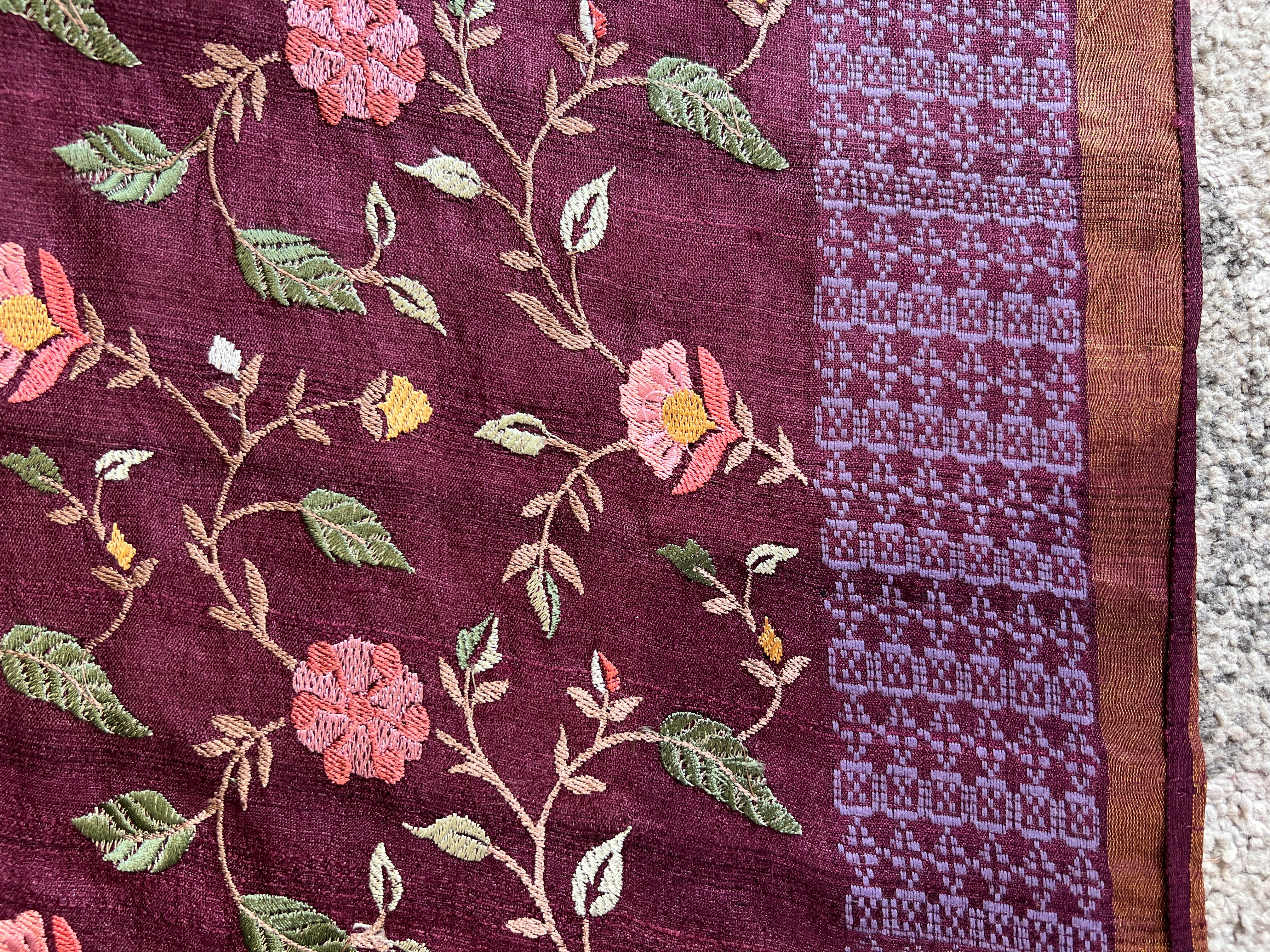 Floral Embroidery Border Detailed Desi Tussar Saree | RGD609