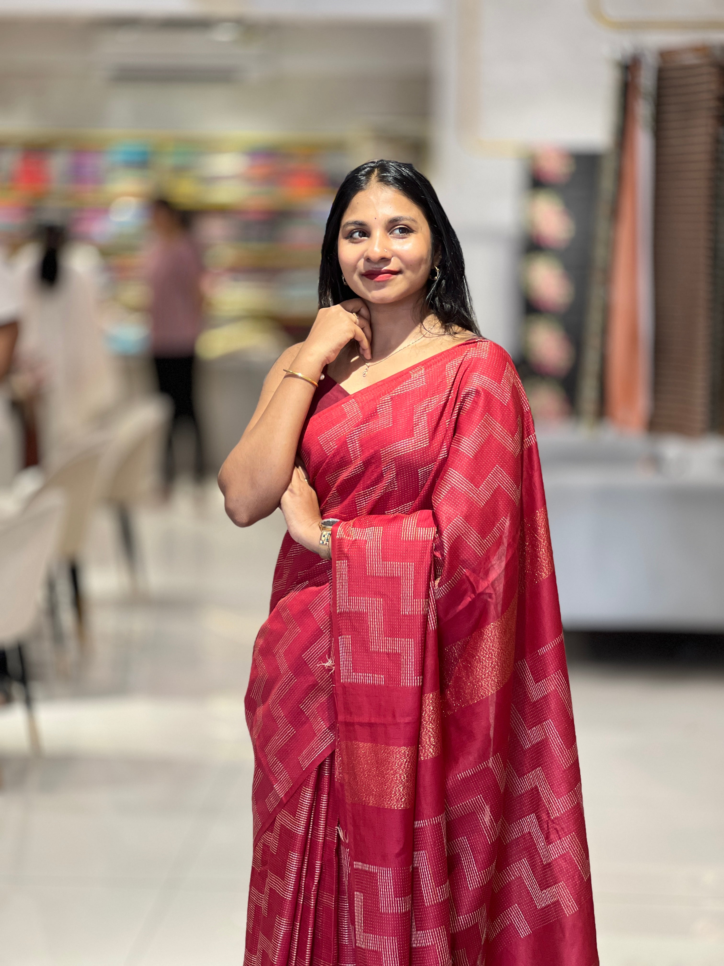 Zig Zag Pattern Weaved Bhagalpuri Linen Saree | NHH186