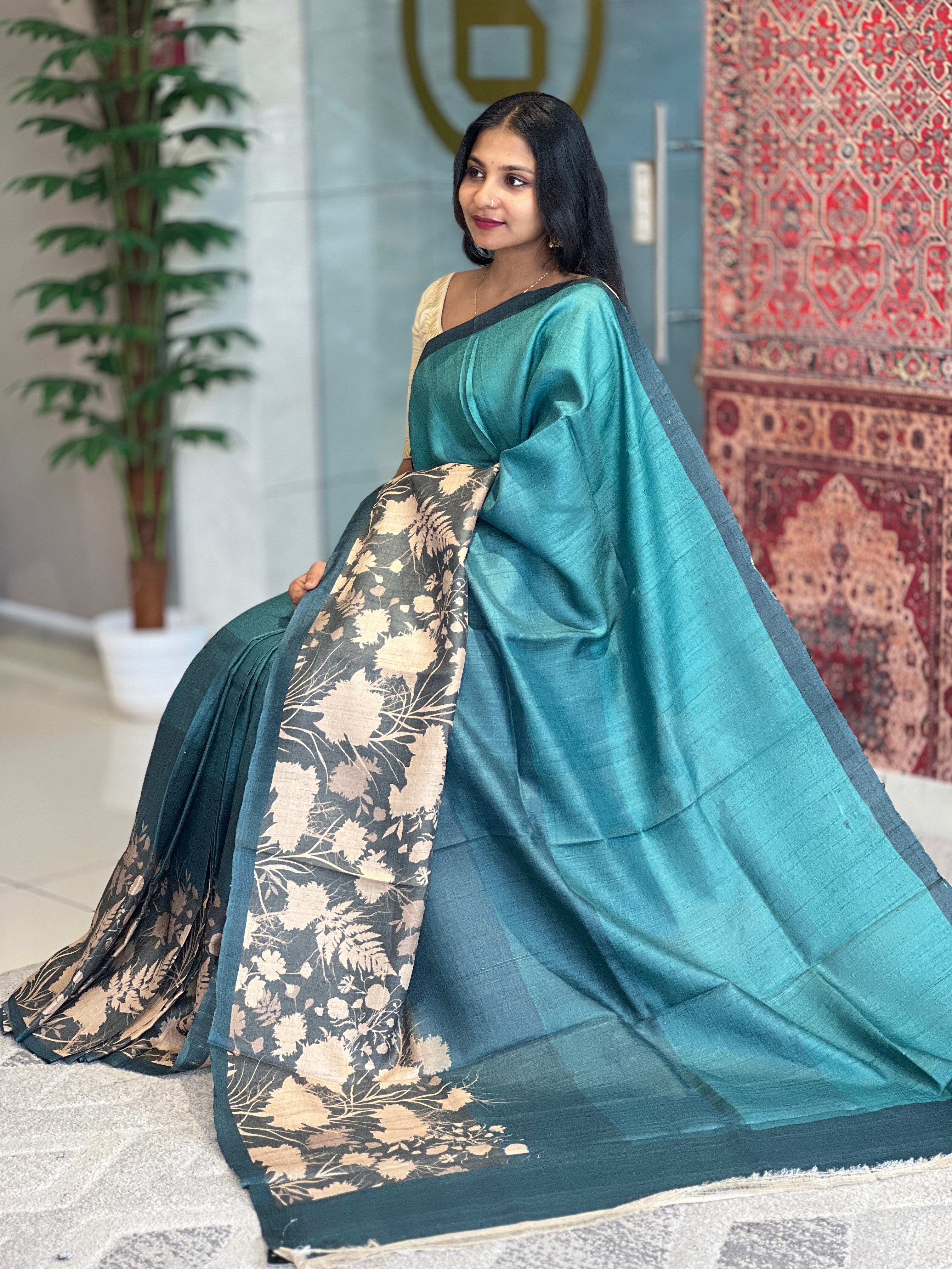 Floral Digital Printed Desi Tussar Saree | UVS129