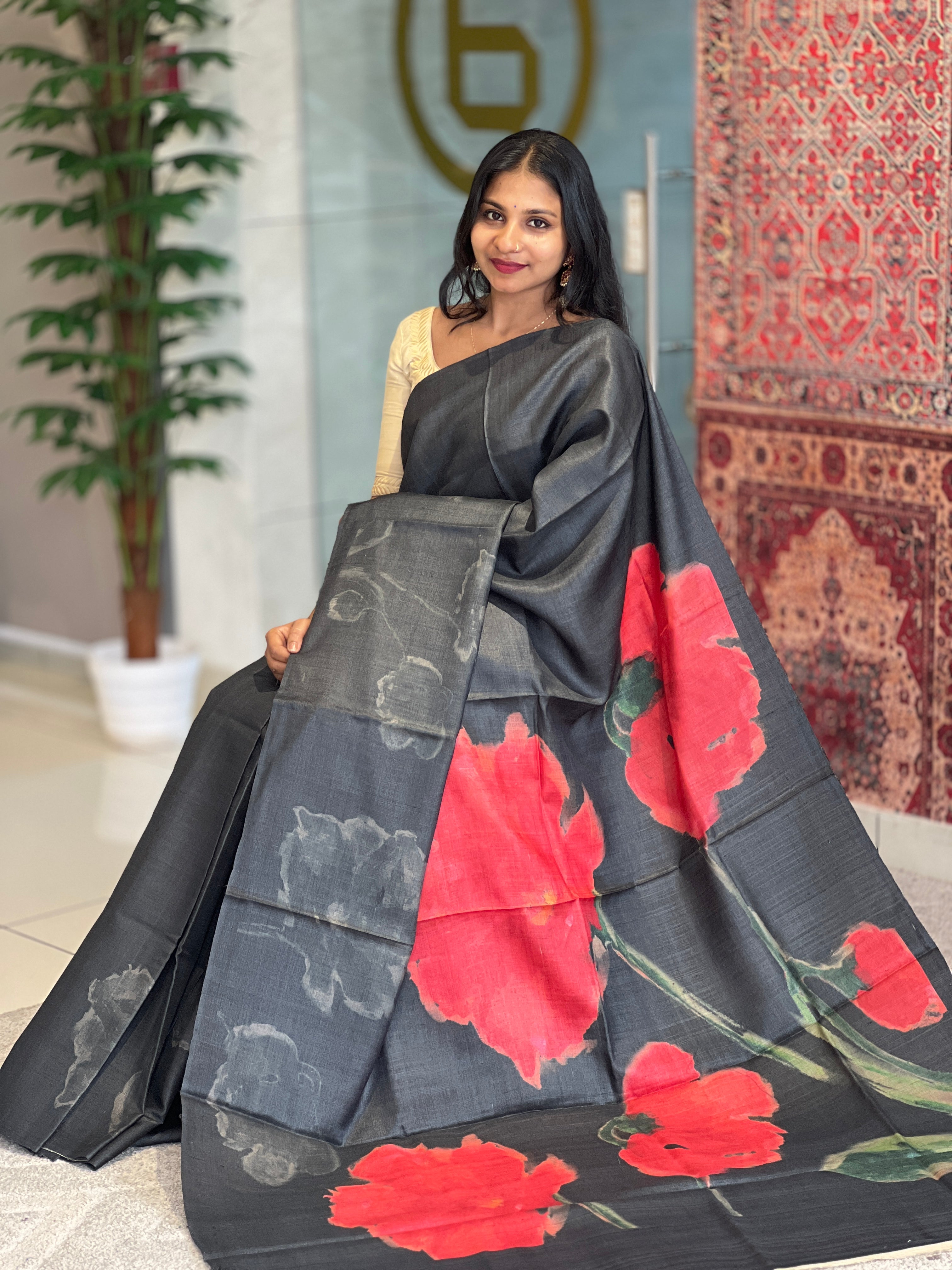 Floral Digital Printed Desi Tussar Saree | UVS128