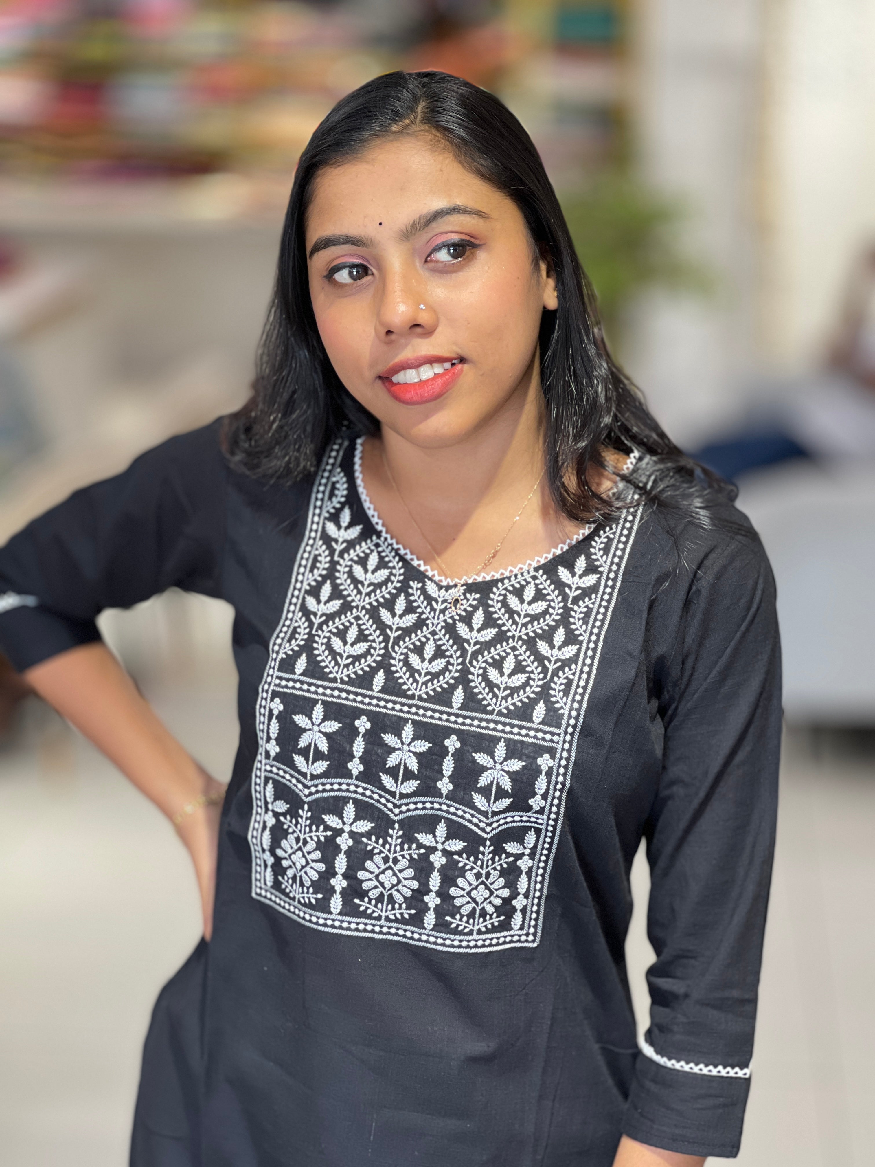 Machine Embroidery Detailed Cotton Kurta | PGI229