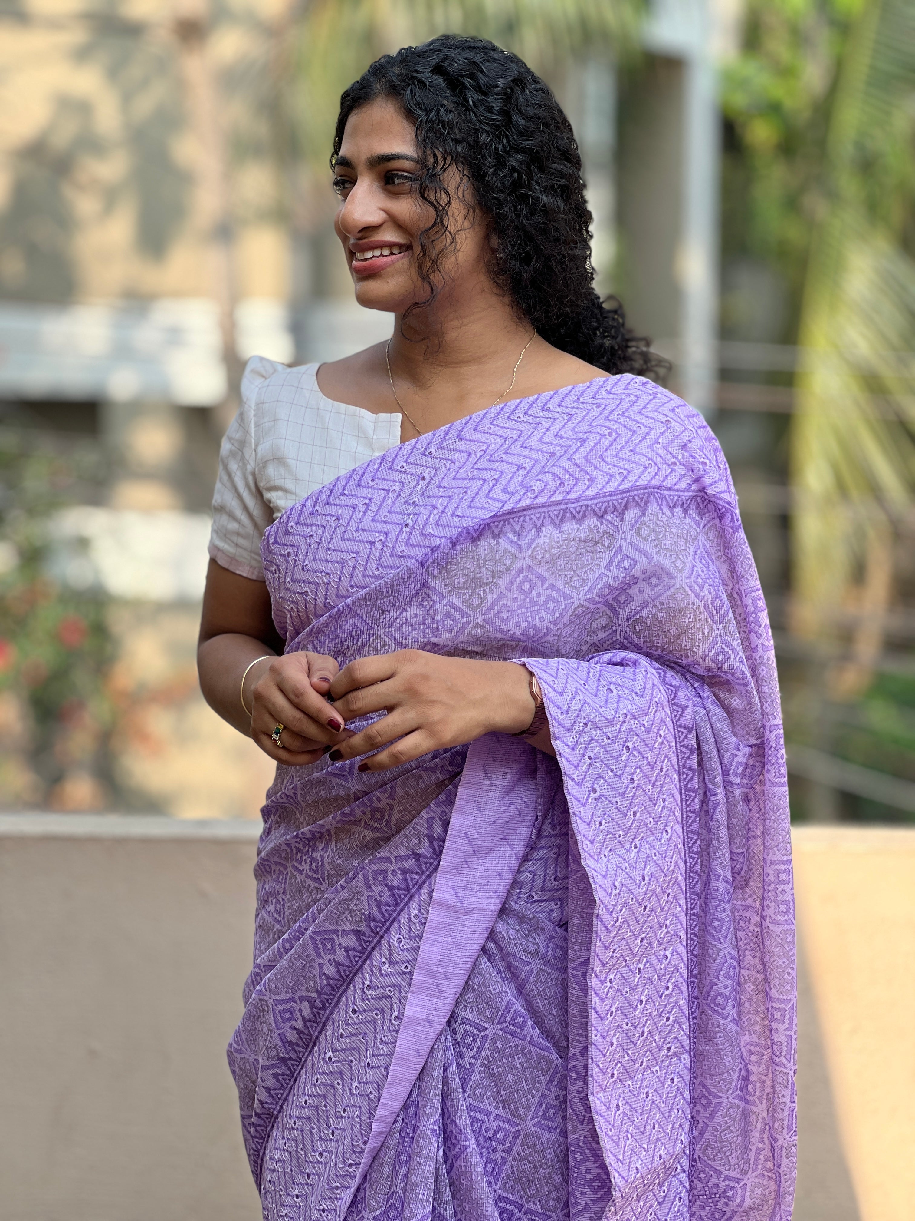 Block Printed & Shiffli Embroidery Silky Kota Saree | PF956