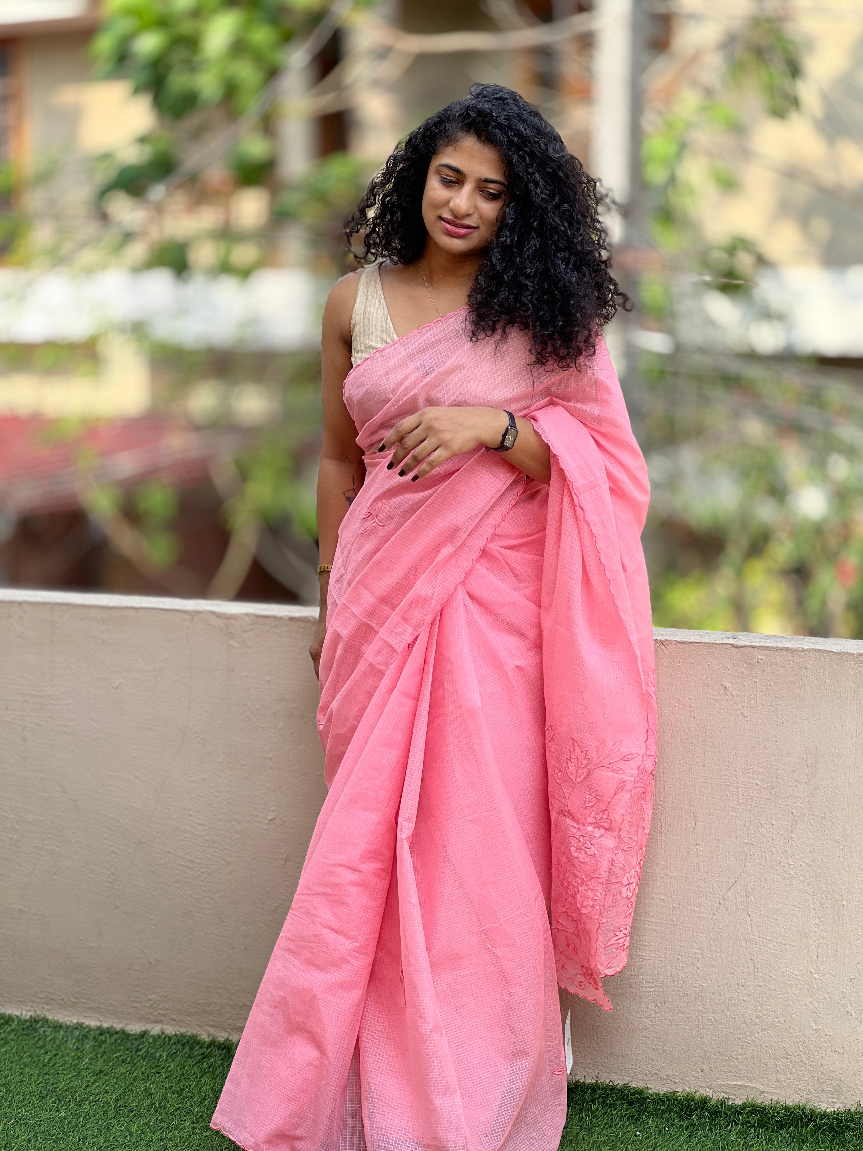 Applique Work Check Kota Saree | PF959