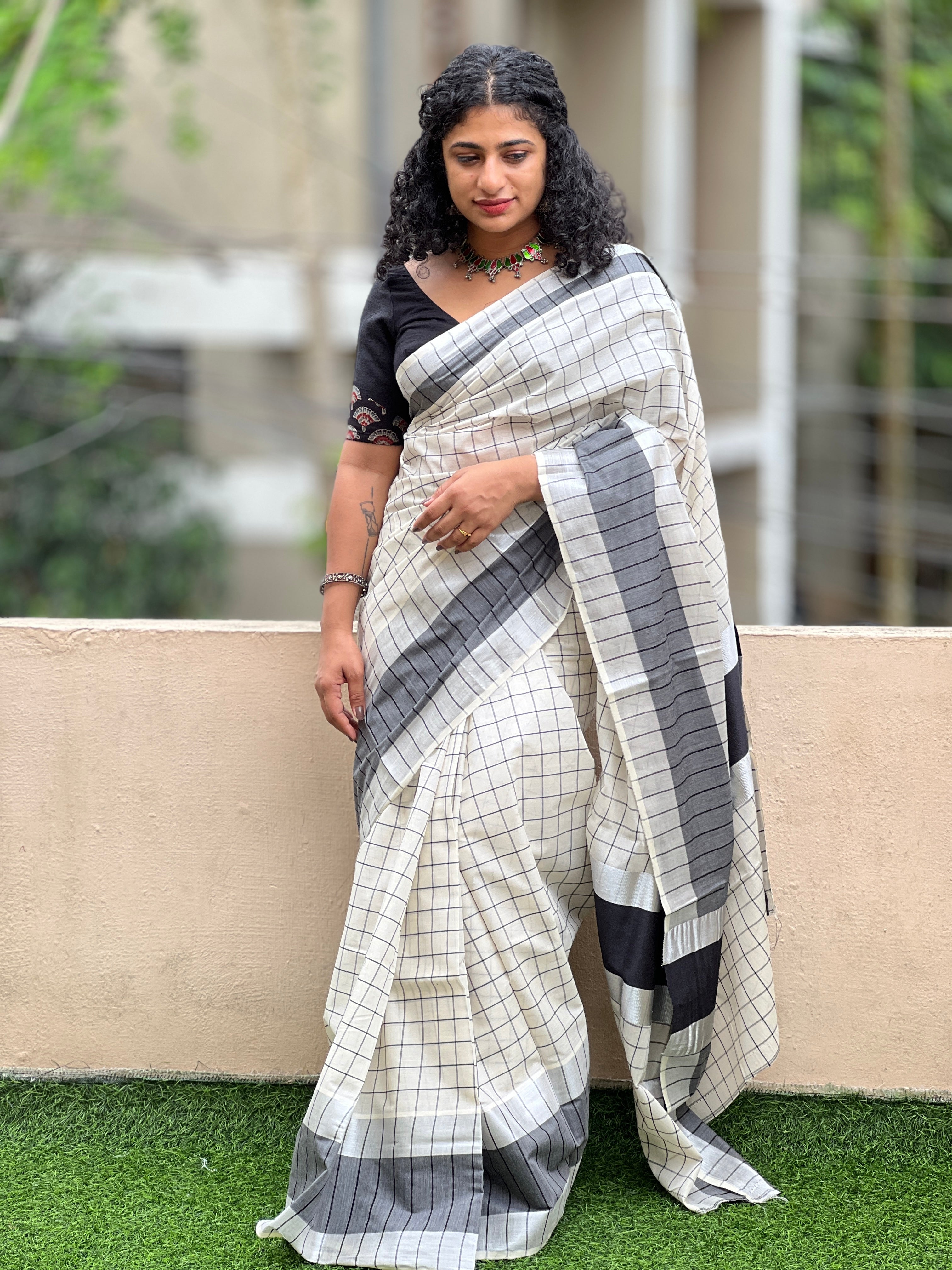 Check Pattern Kerala Cotton Saree | GAT297
