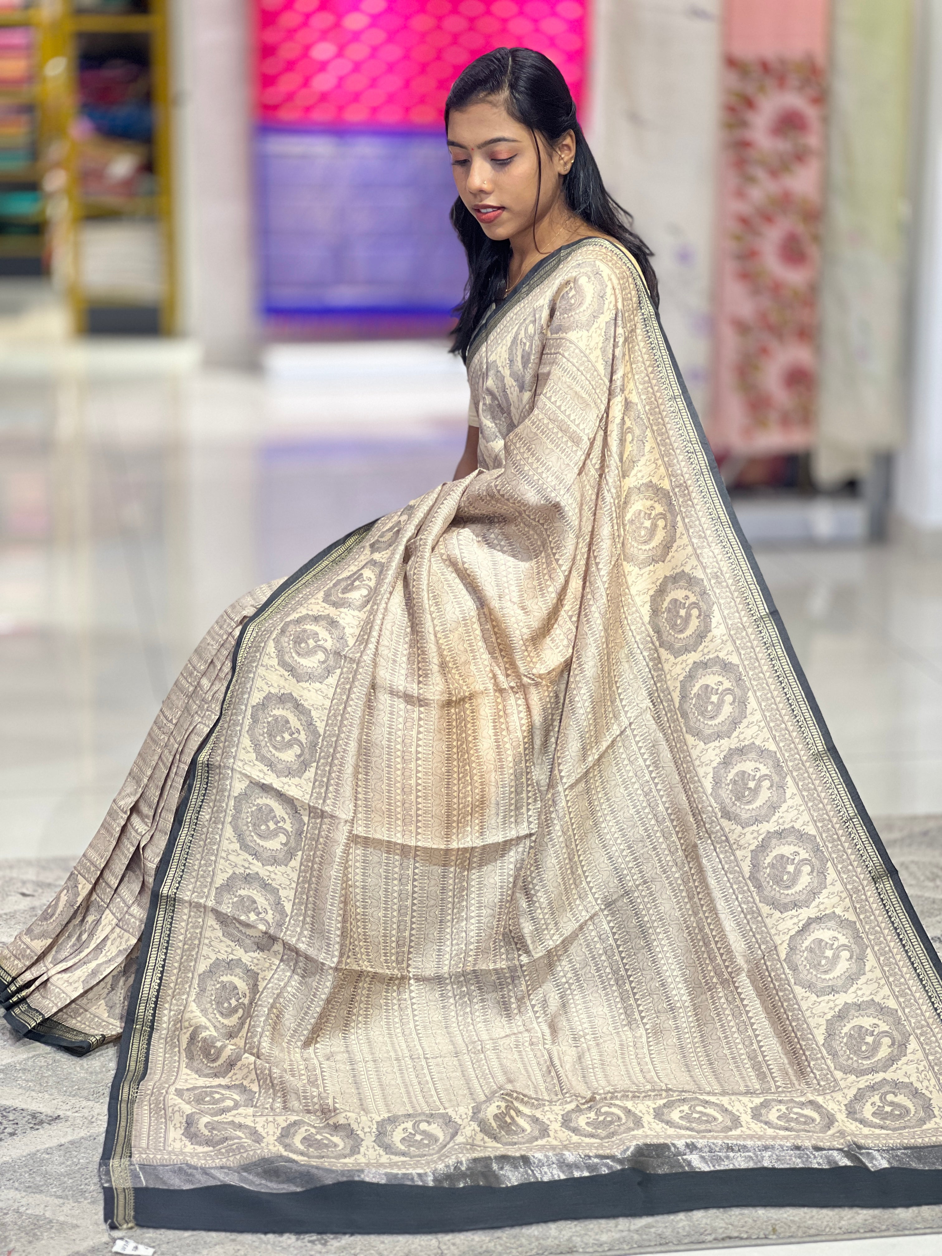 Printed Pattern Muga Tussar Saree | UVS109