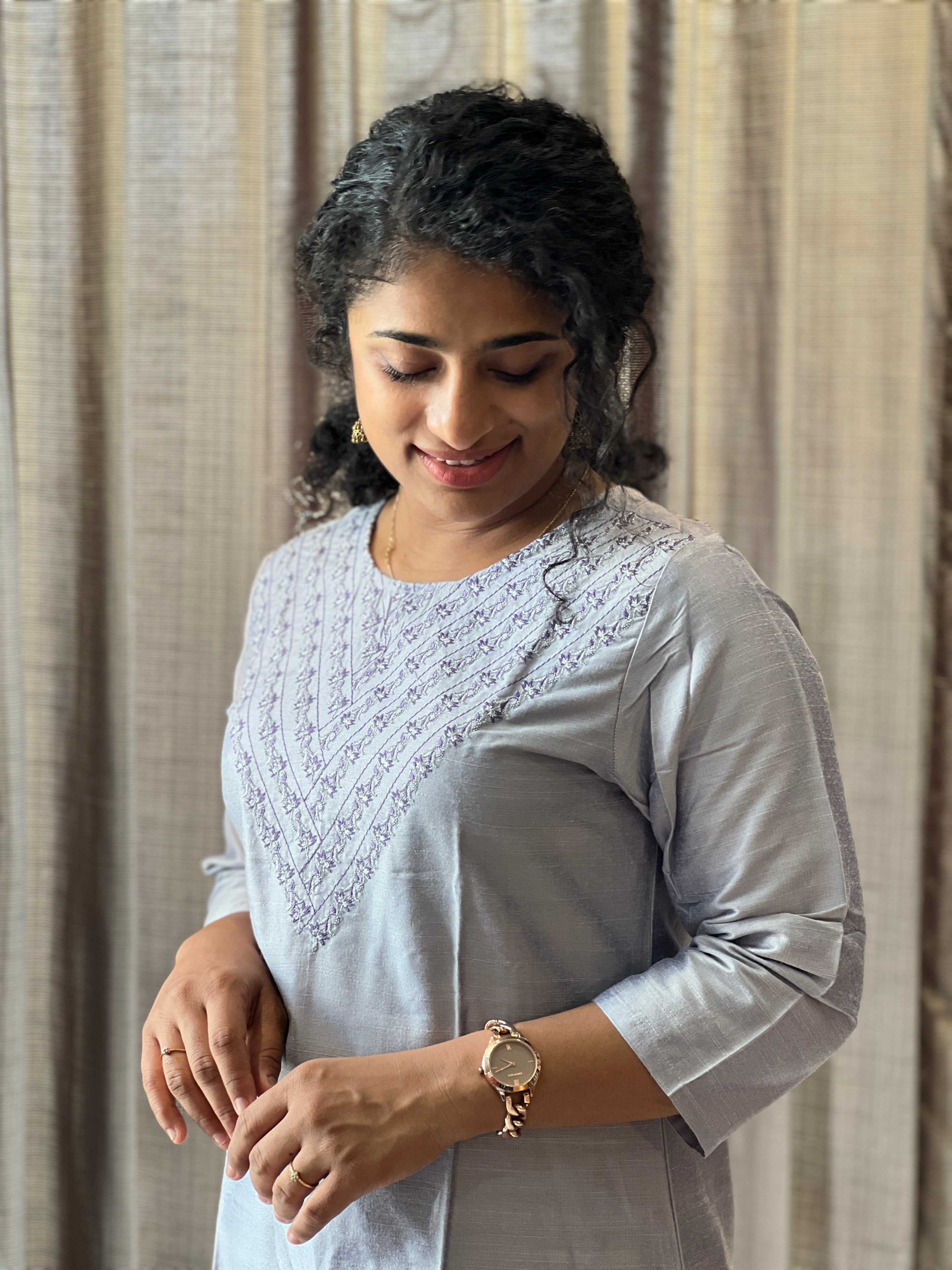 Yoke Embroidery Design Slub Silk Cotton Kurta RGA140 – Aham