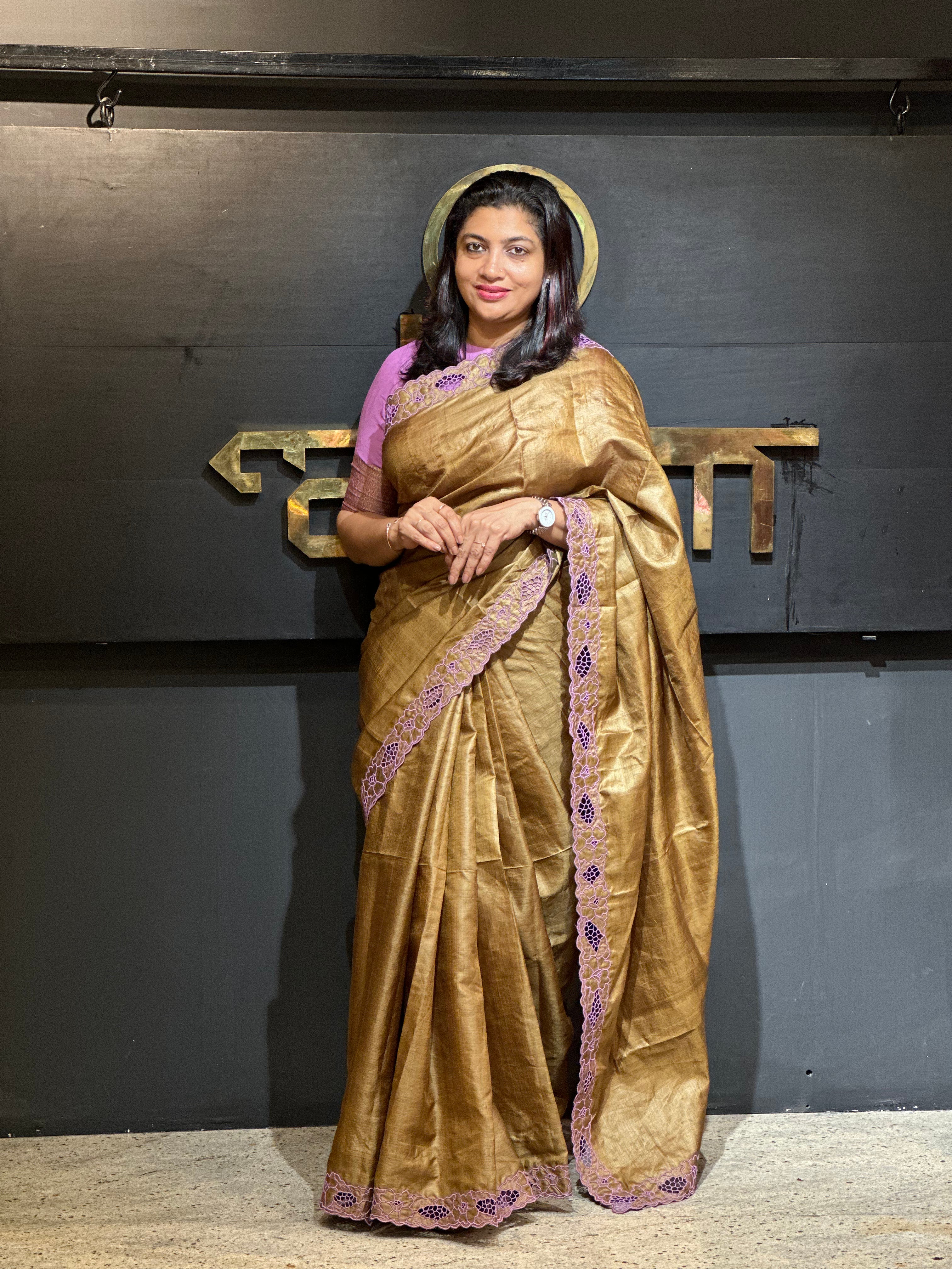 Twine Cutwork Embroidery Design Tussar Saree | TC245