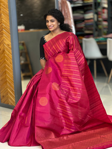 Red Copper Zari Weaved Kanchipuram Saree | CV231
