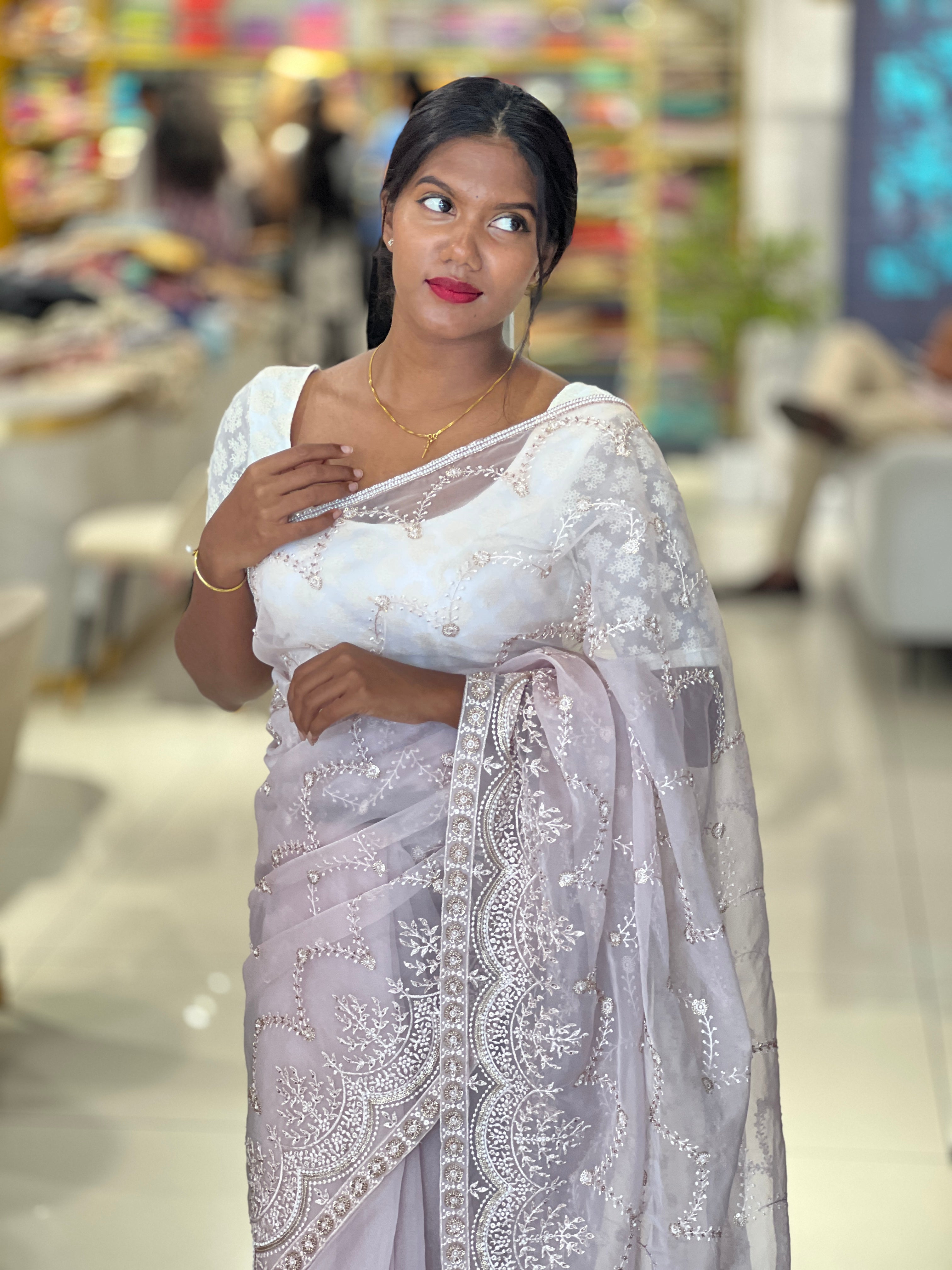 Beads & Sequins Embroidered Pure Organza Saree | AHD1909