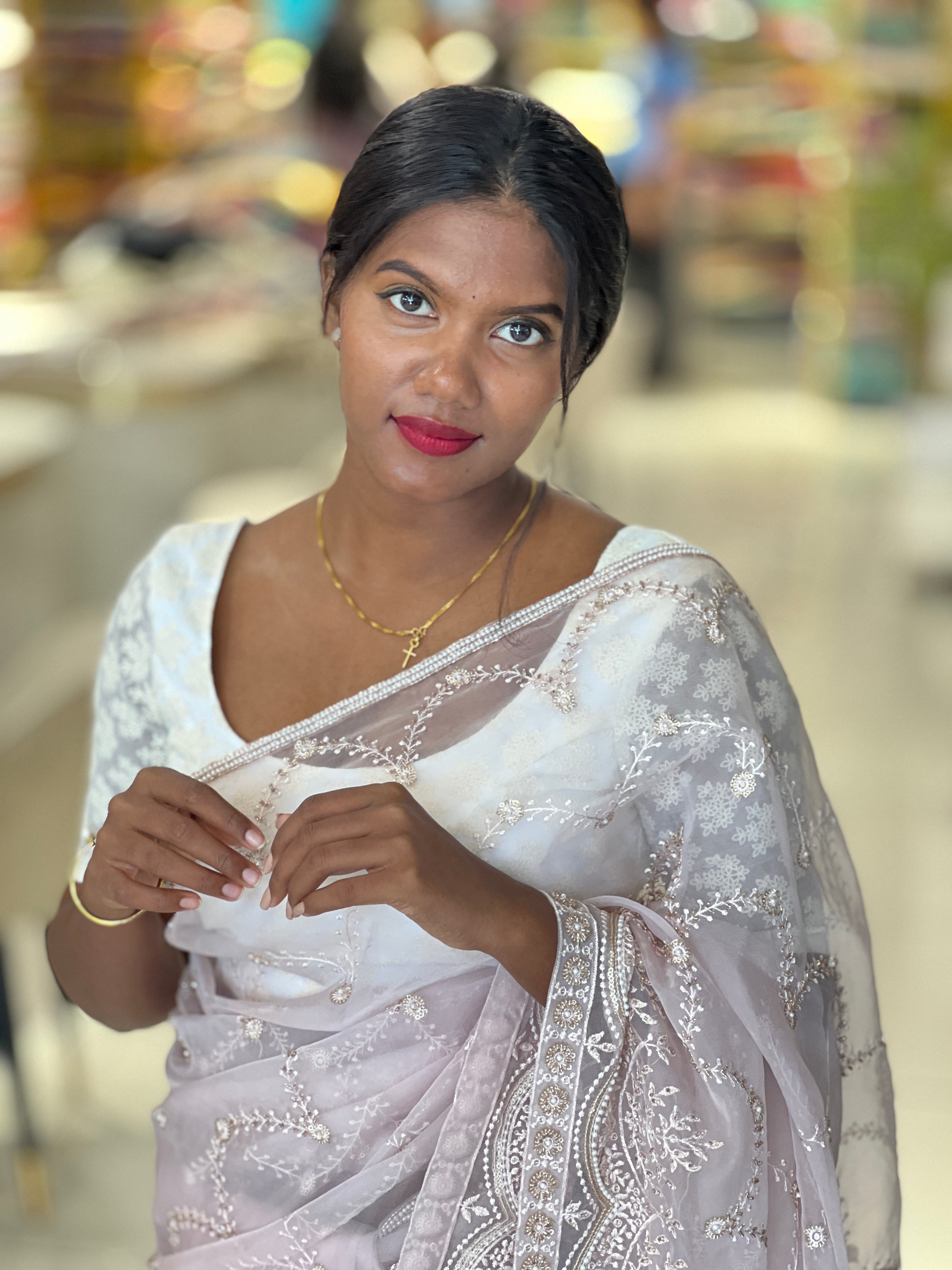 Beads & Sequins Embroidered Pure Organza Saree | AHD1909