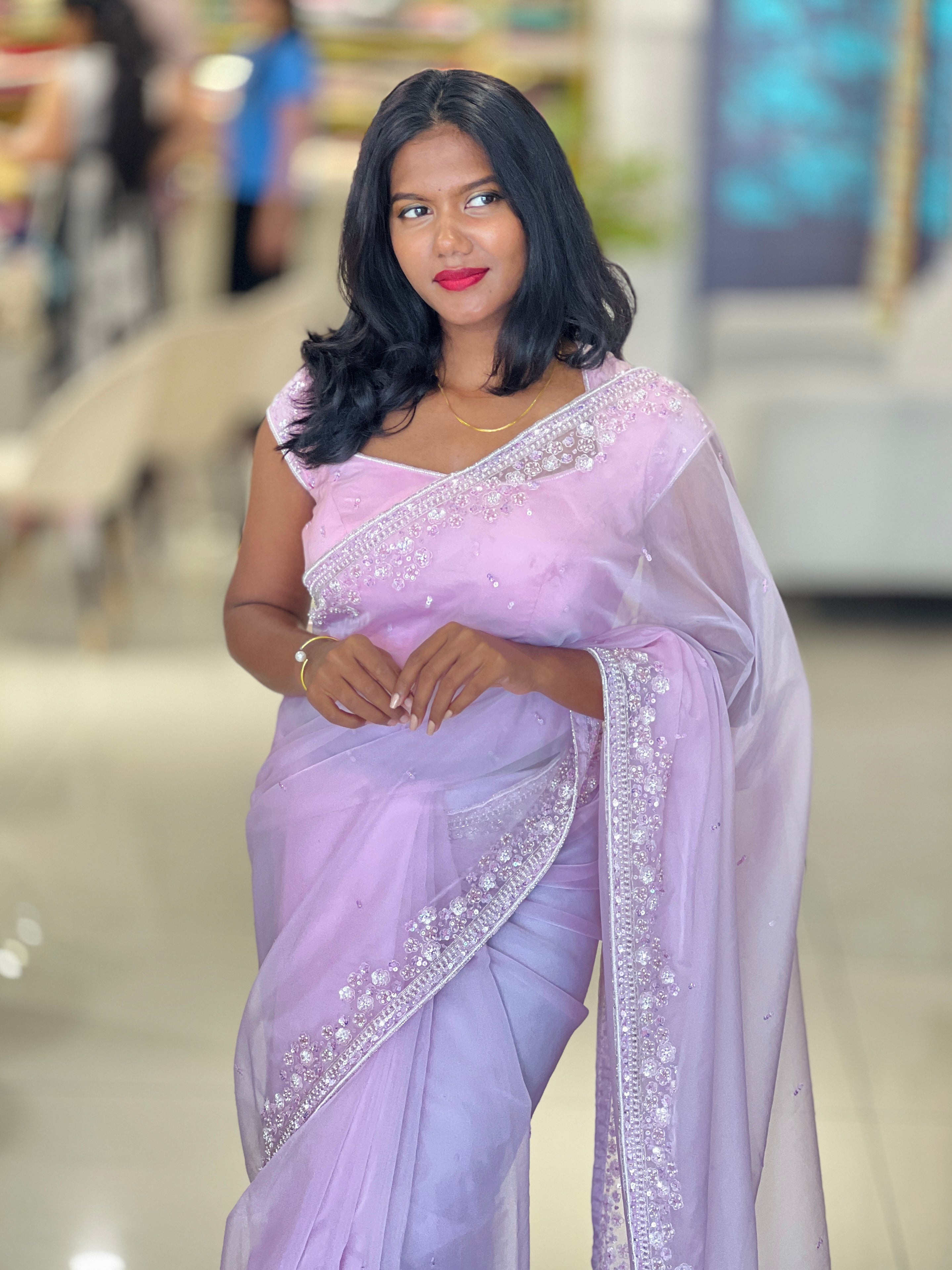 Beads & Sequins Embroidery Detailed Pure Organza Saree | AHD1908