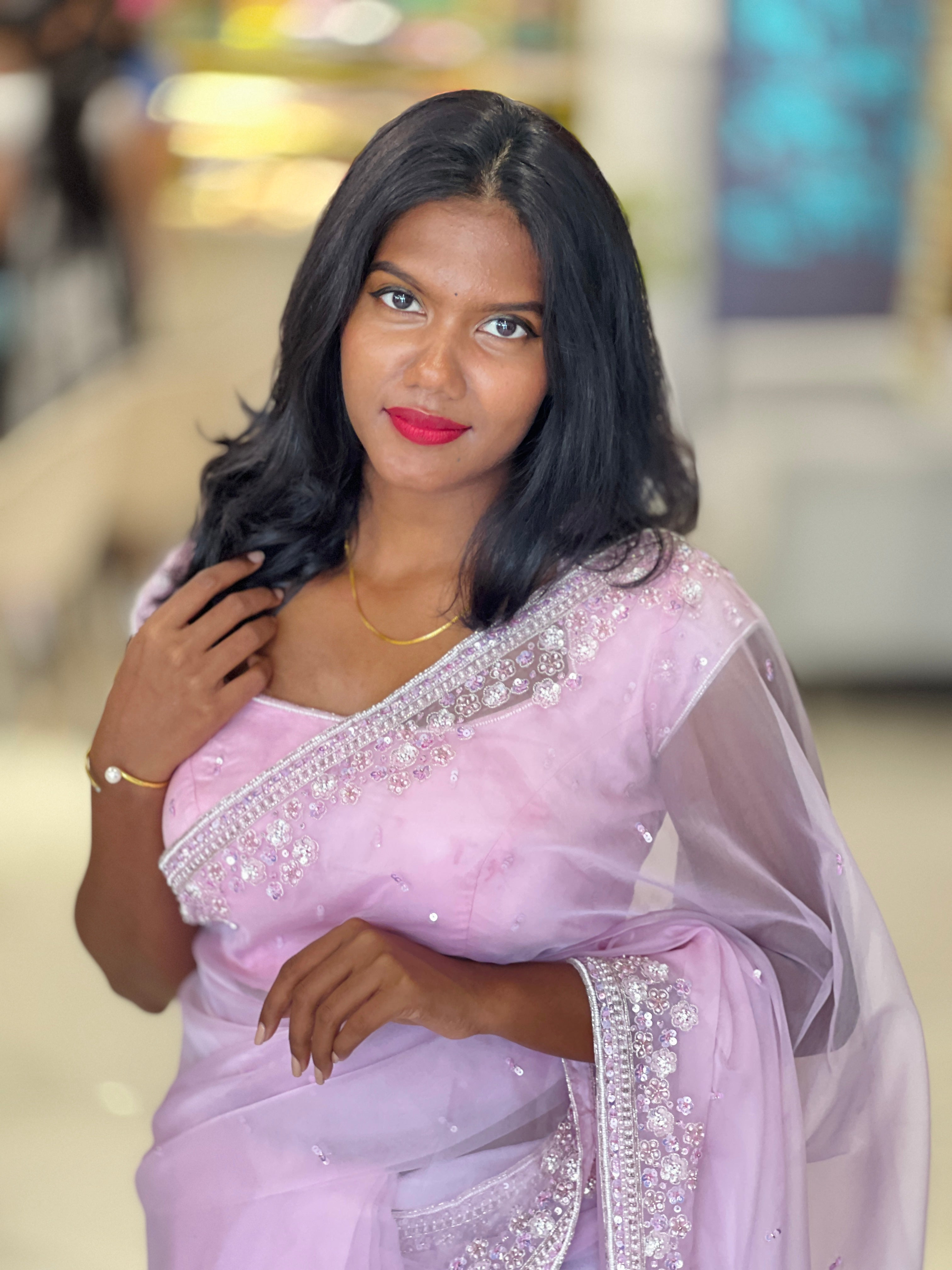 Beads & Sequins Embroidery Detailed Pure Organza Saree | AHD1908