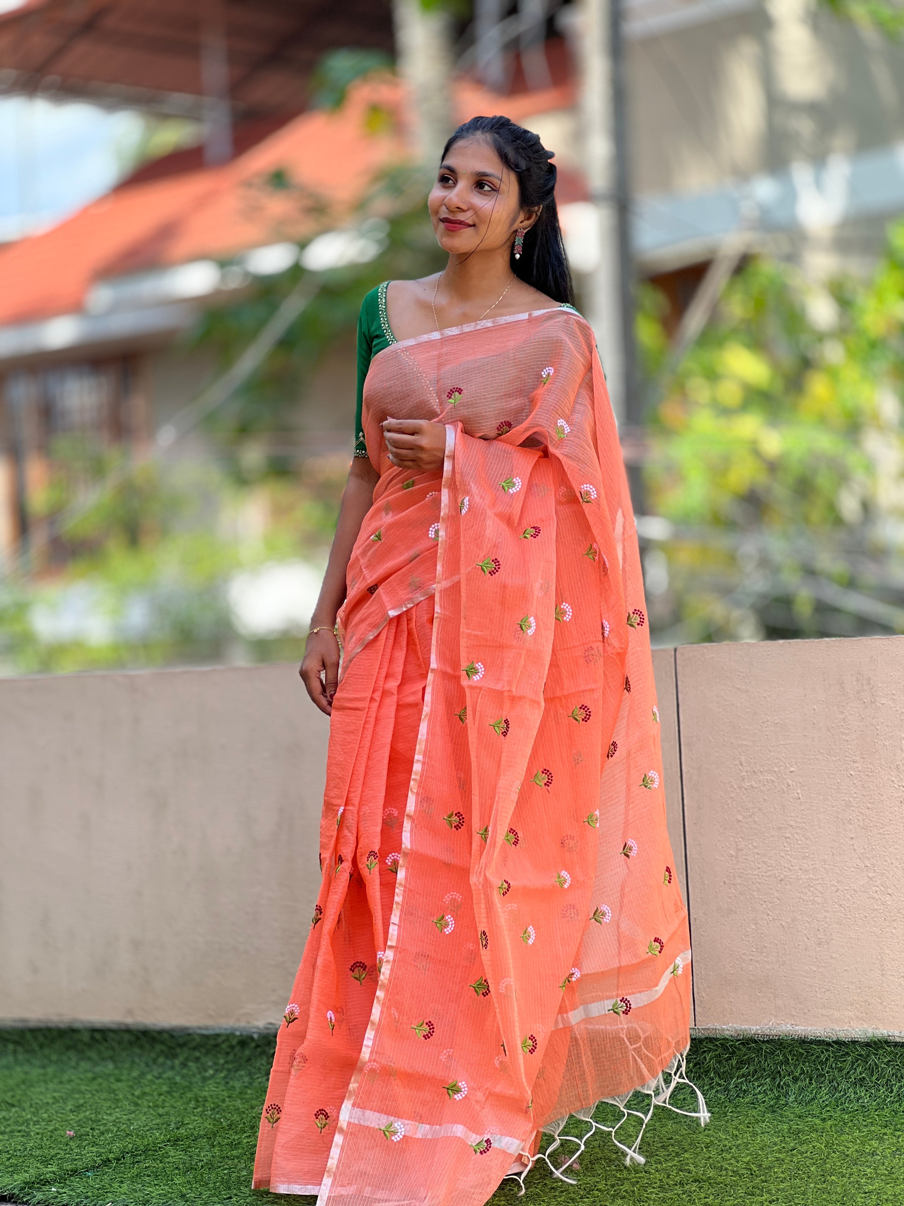 Floral Embroidery Check Kota Saree | RK287