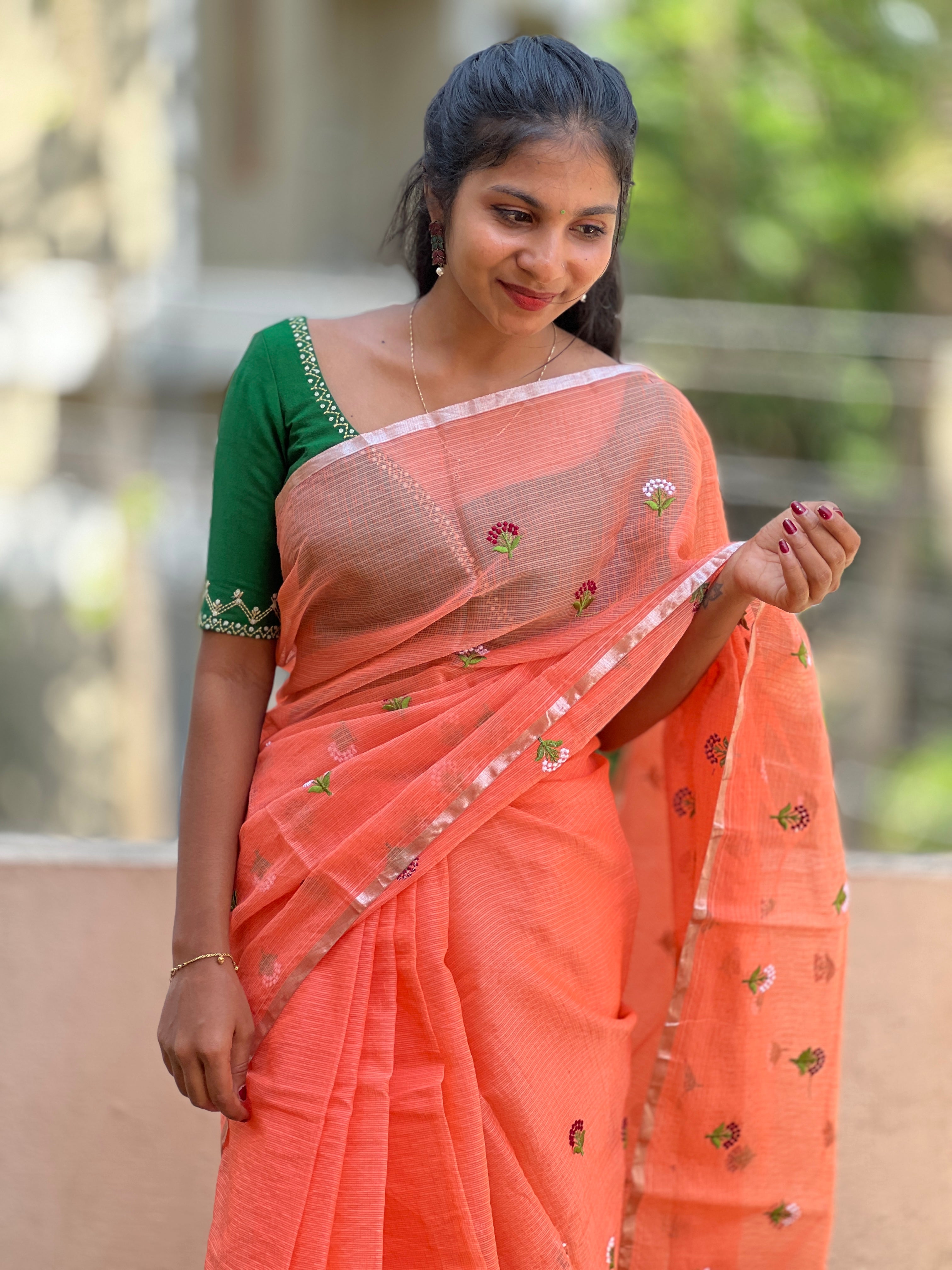 Floral Embroidery Check Kota Saree | RK287