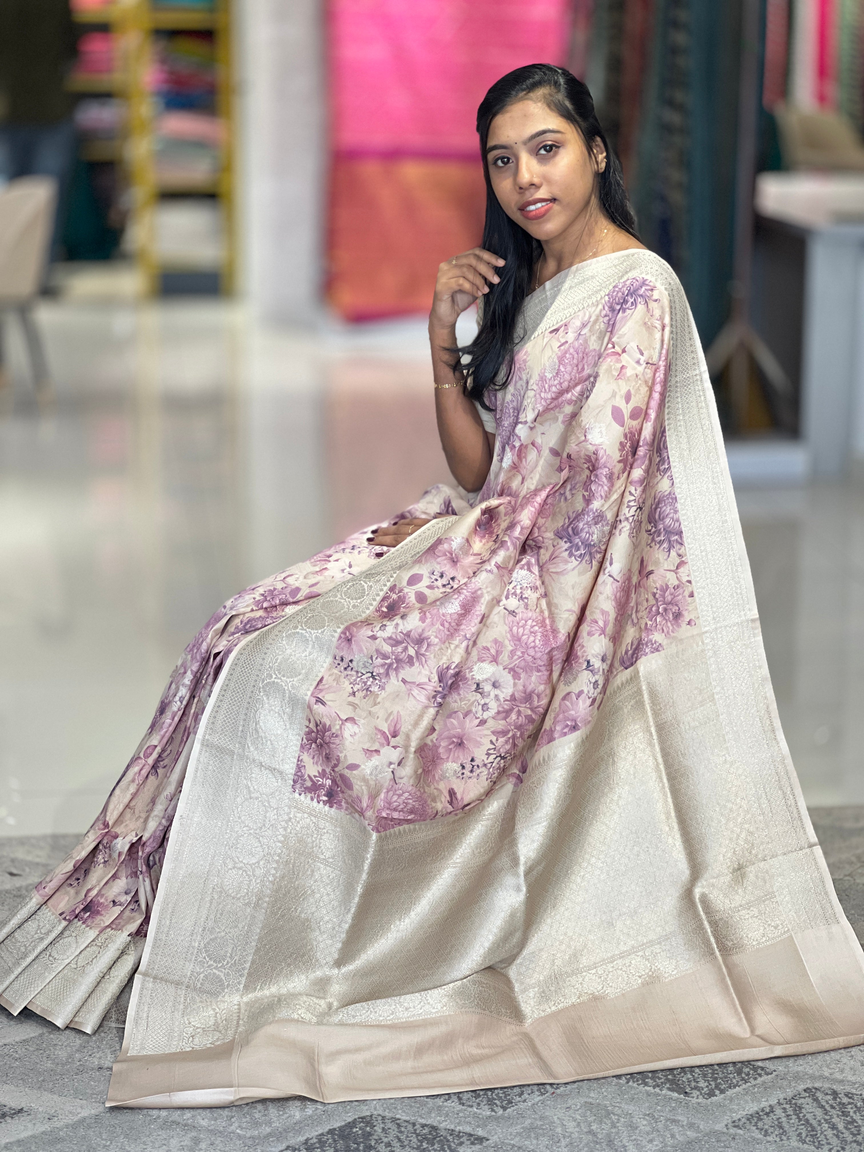 Floral Digital Printed Tussar Saree | UVS134