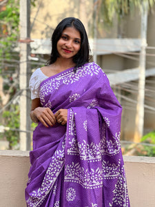 Batik Printed Bhagalpuri Linen Saree | US198