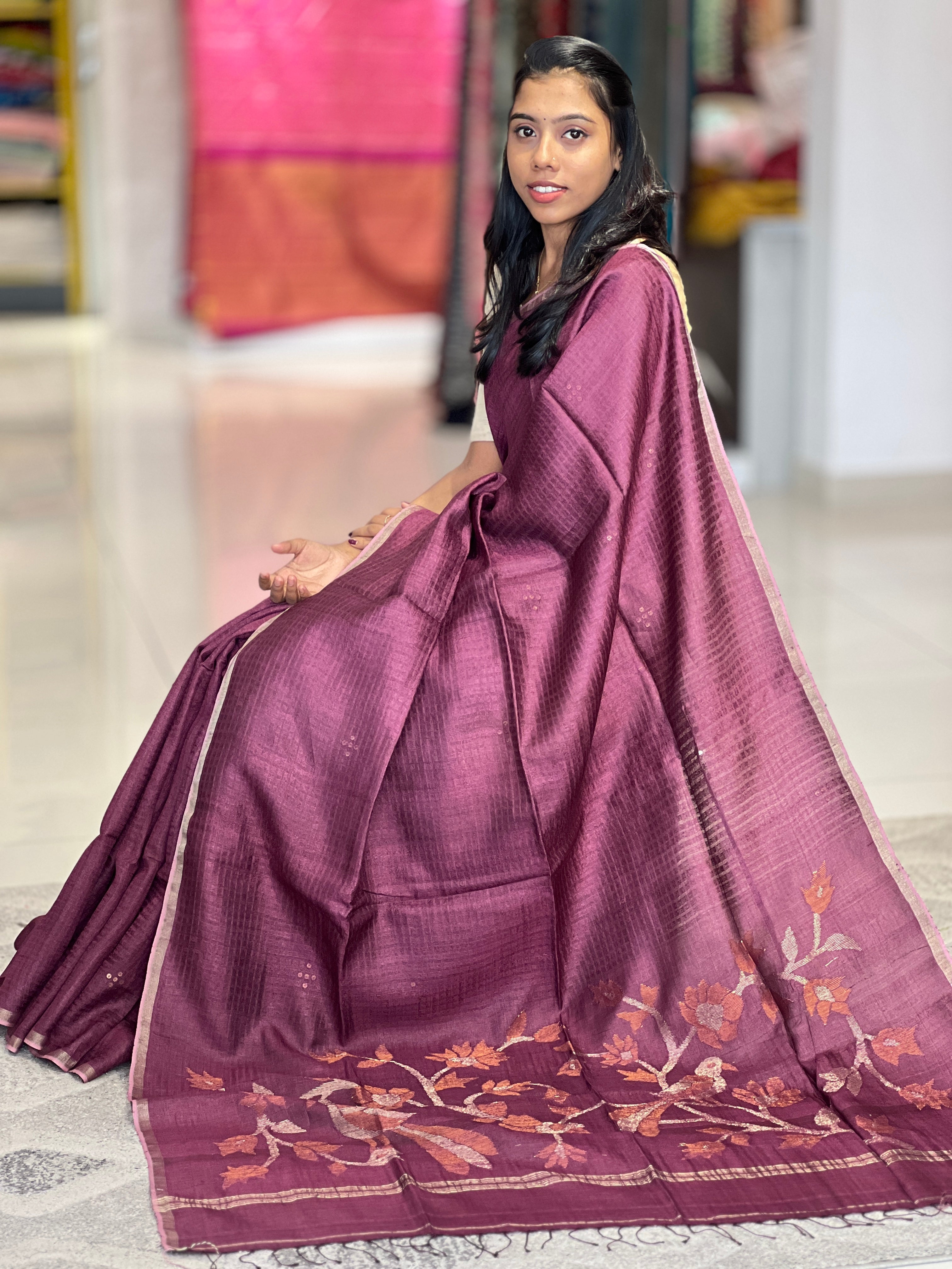 Metal Petal Weaved Pure Tussar Saree | RGD616