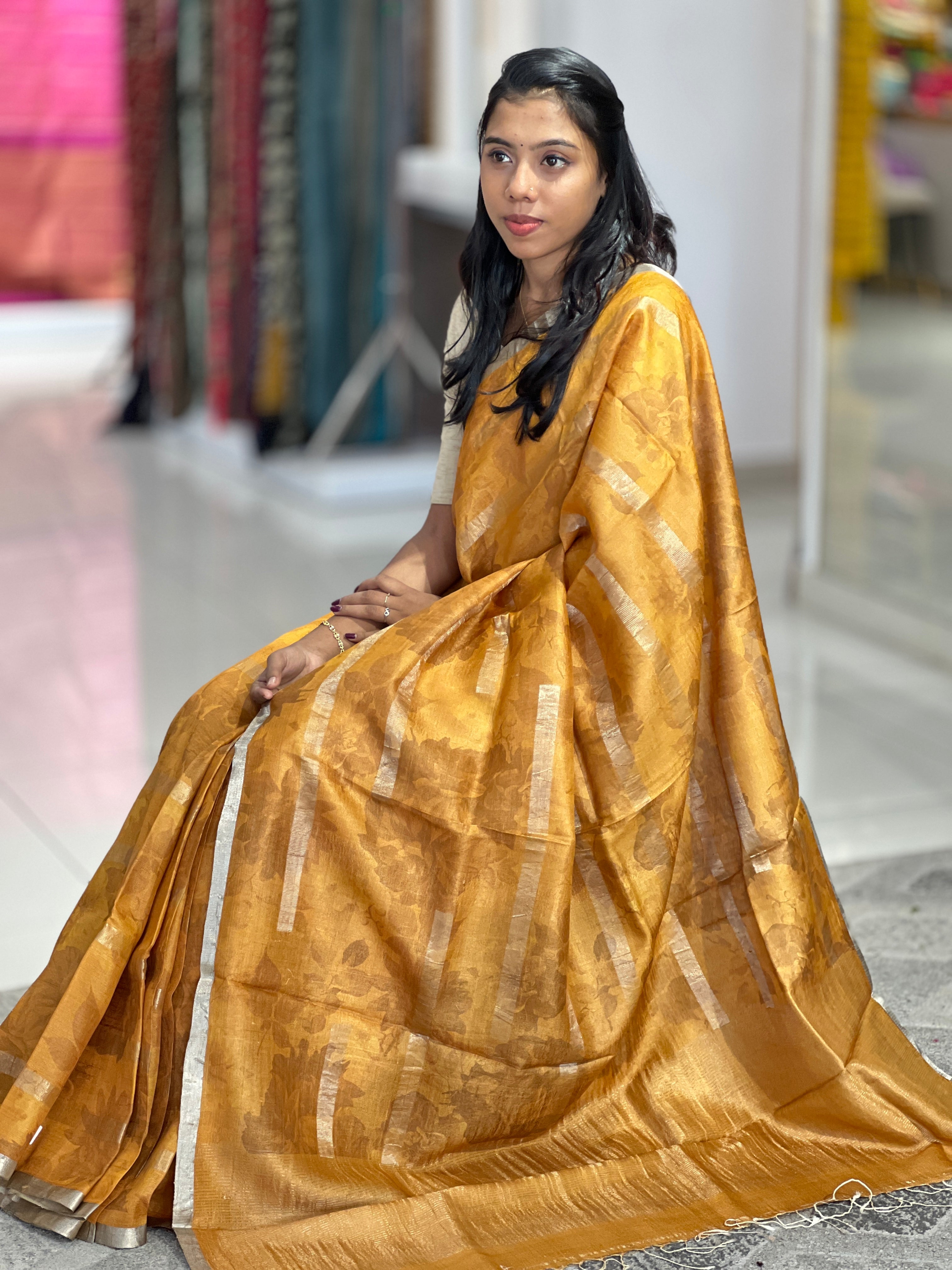 Floral Printed Desi Tussar Saree | UVS119