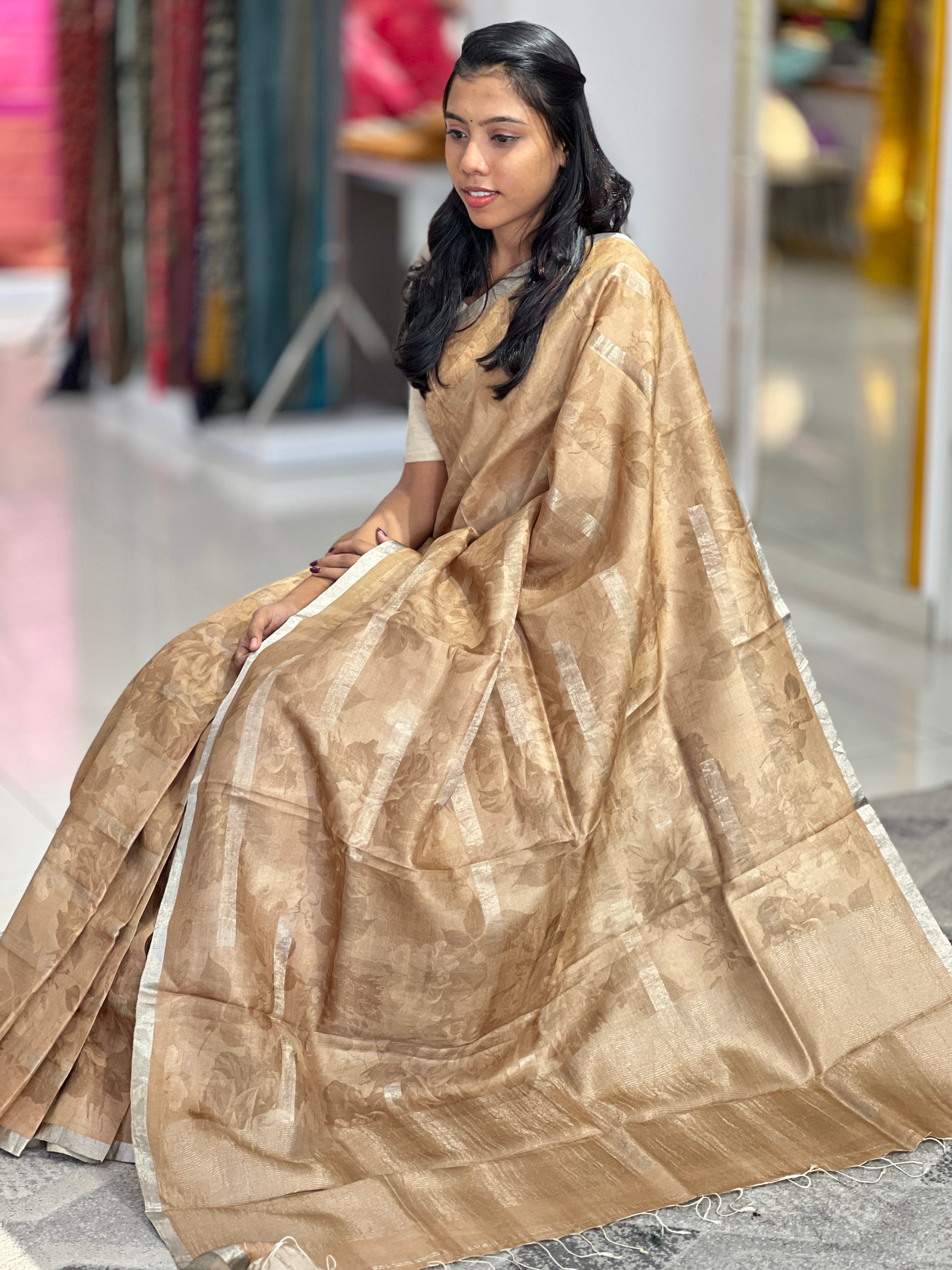 Floral Printed Desi Tussar Saree | UVS121