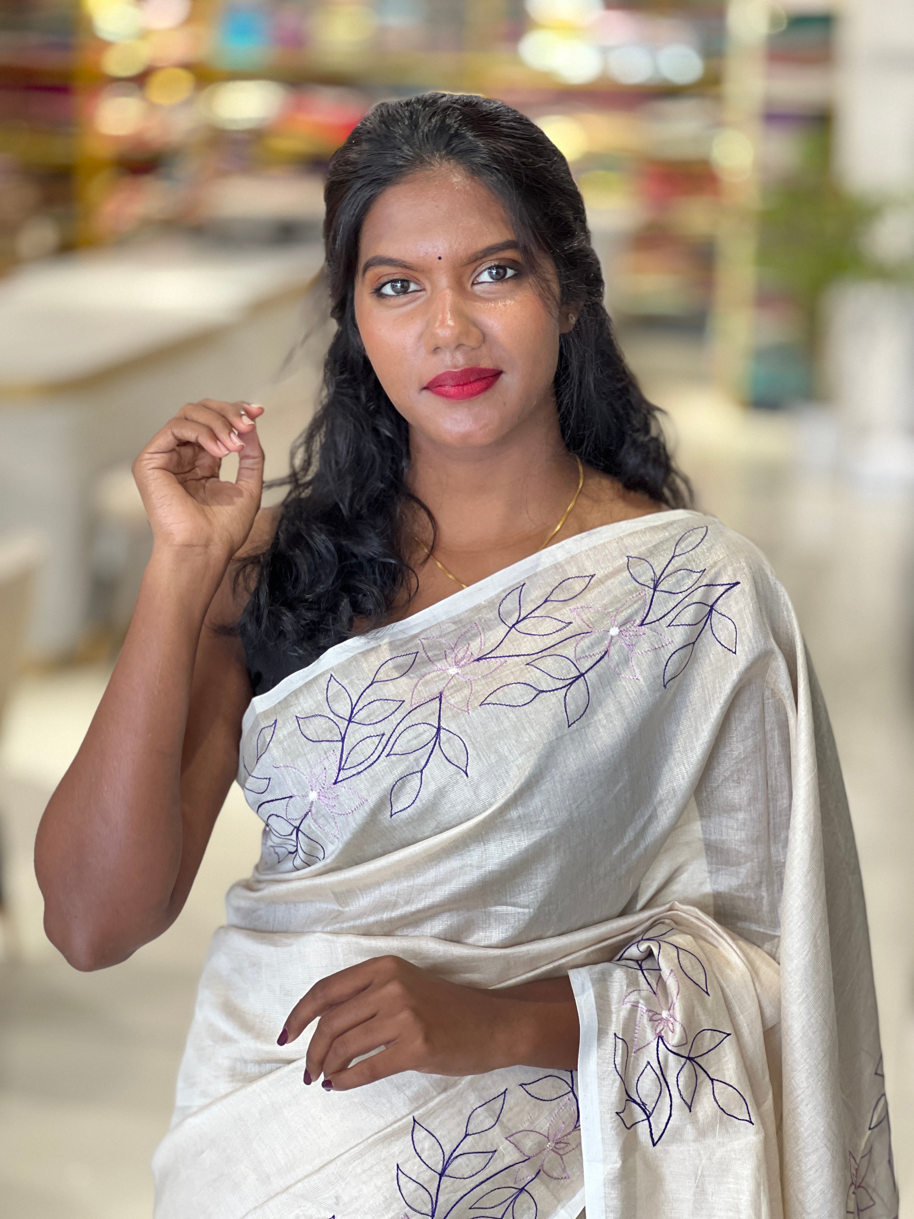 Leaf & Floral Jaal Embroidery Detailed Tissue Chanderi Silk Saree | DN779