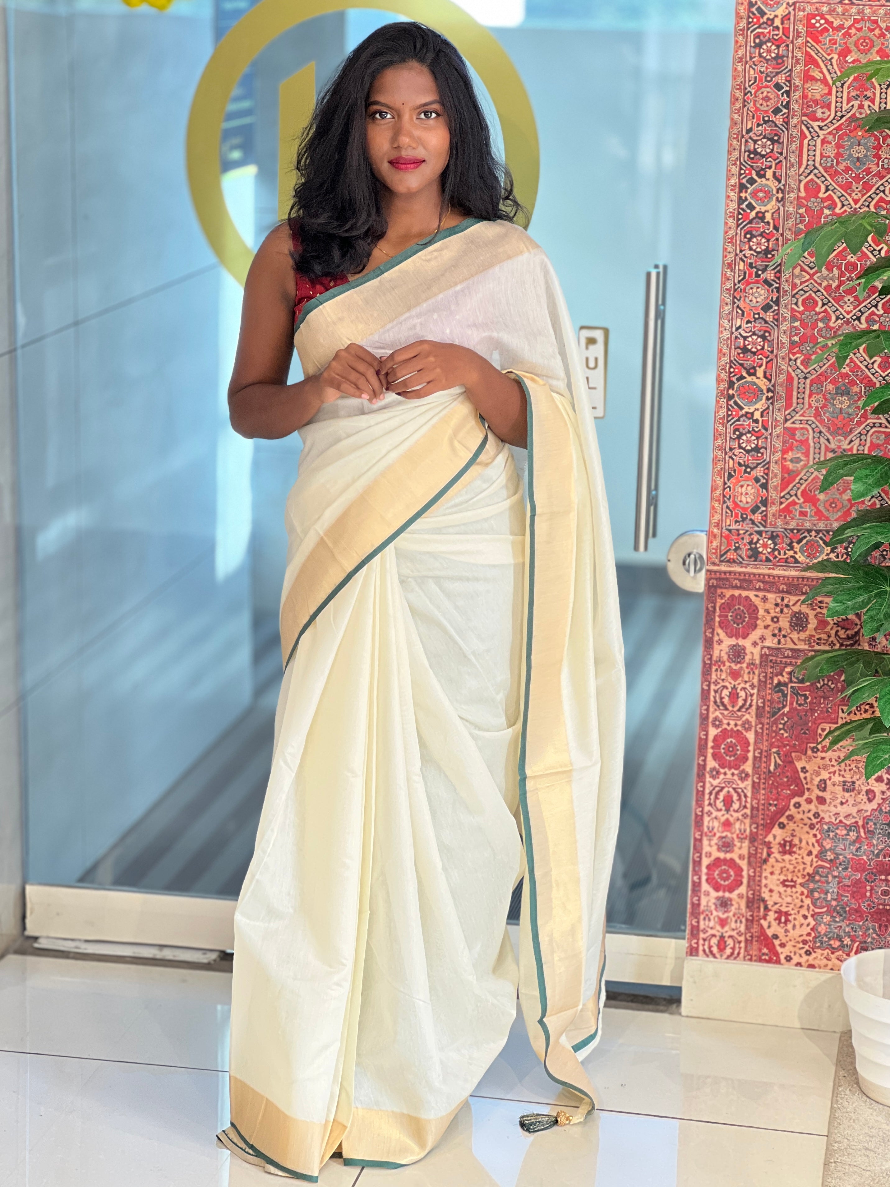 Kasavu With Kara Border Detailed  Kerala Cotton Saree | HT258