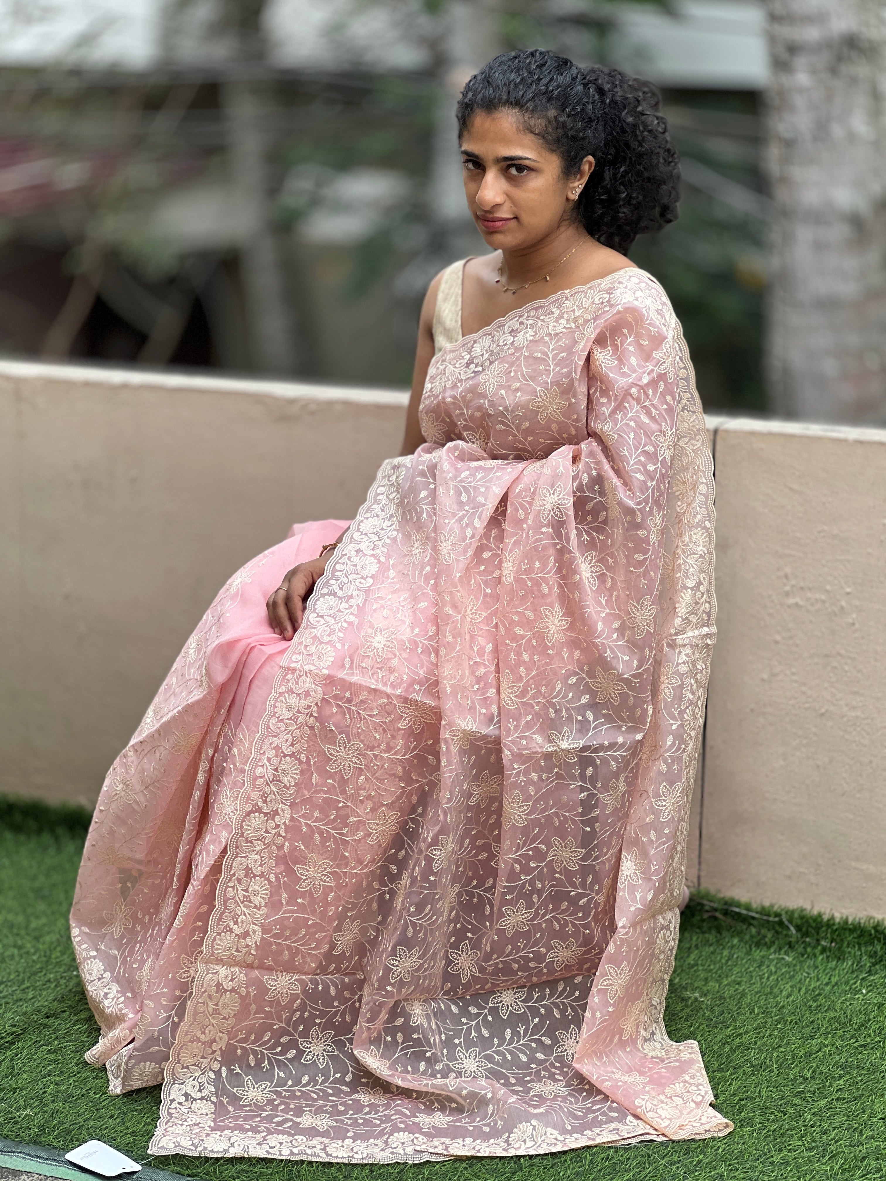 Floral Embroidery Design Viscose Organza Saree | BLD151