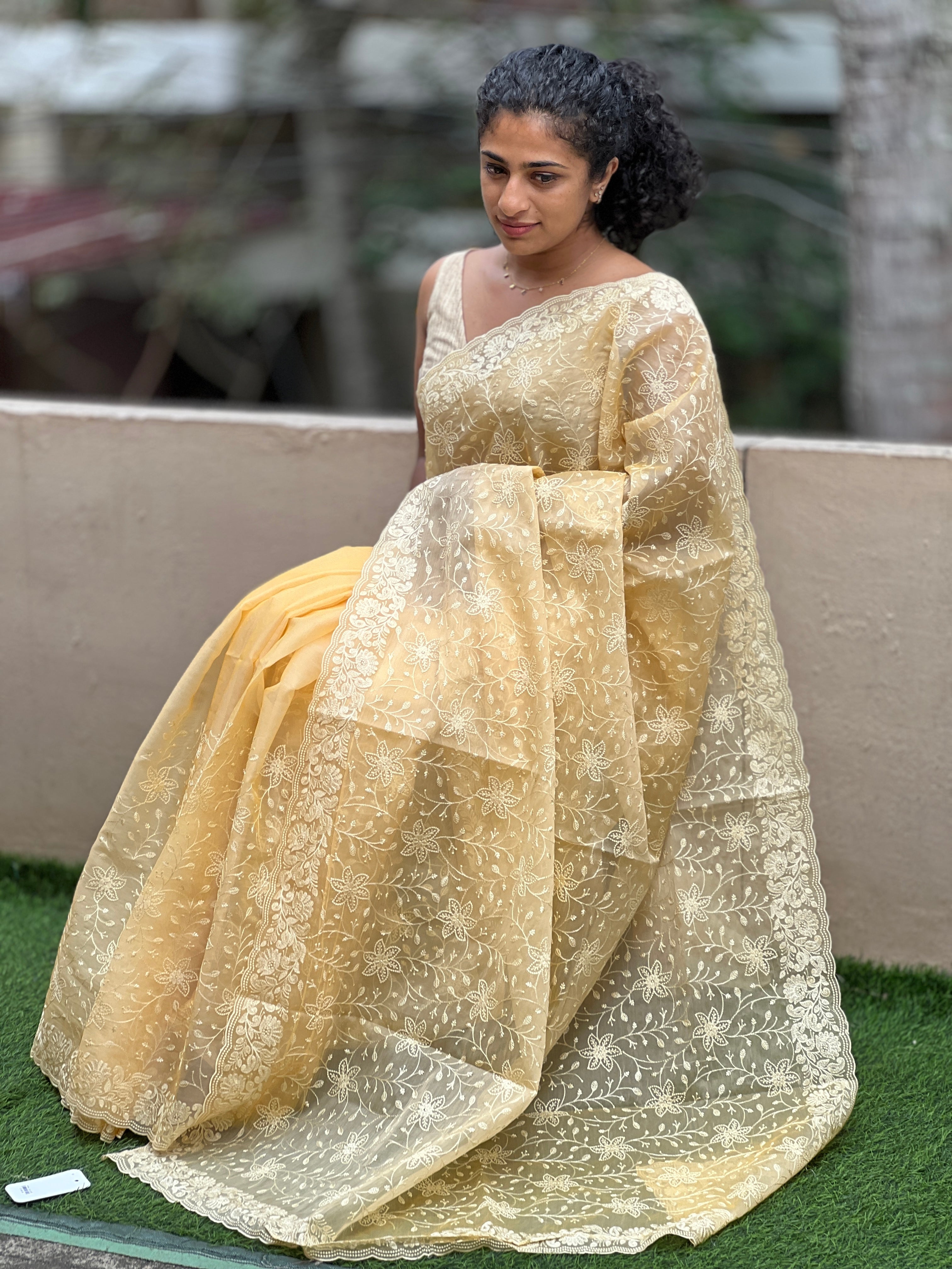 Floral Embroidery Design Viscose Organza Saree | BLD151