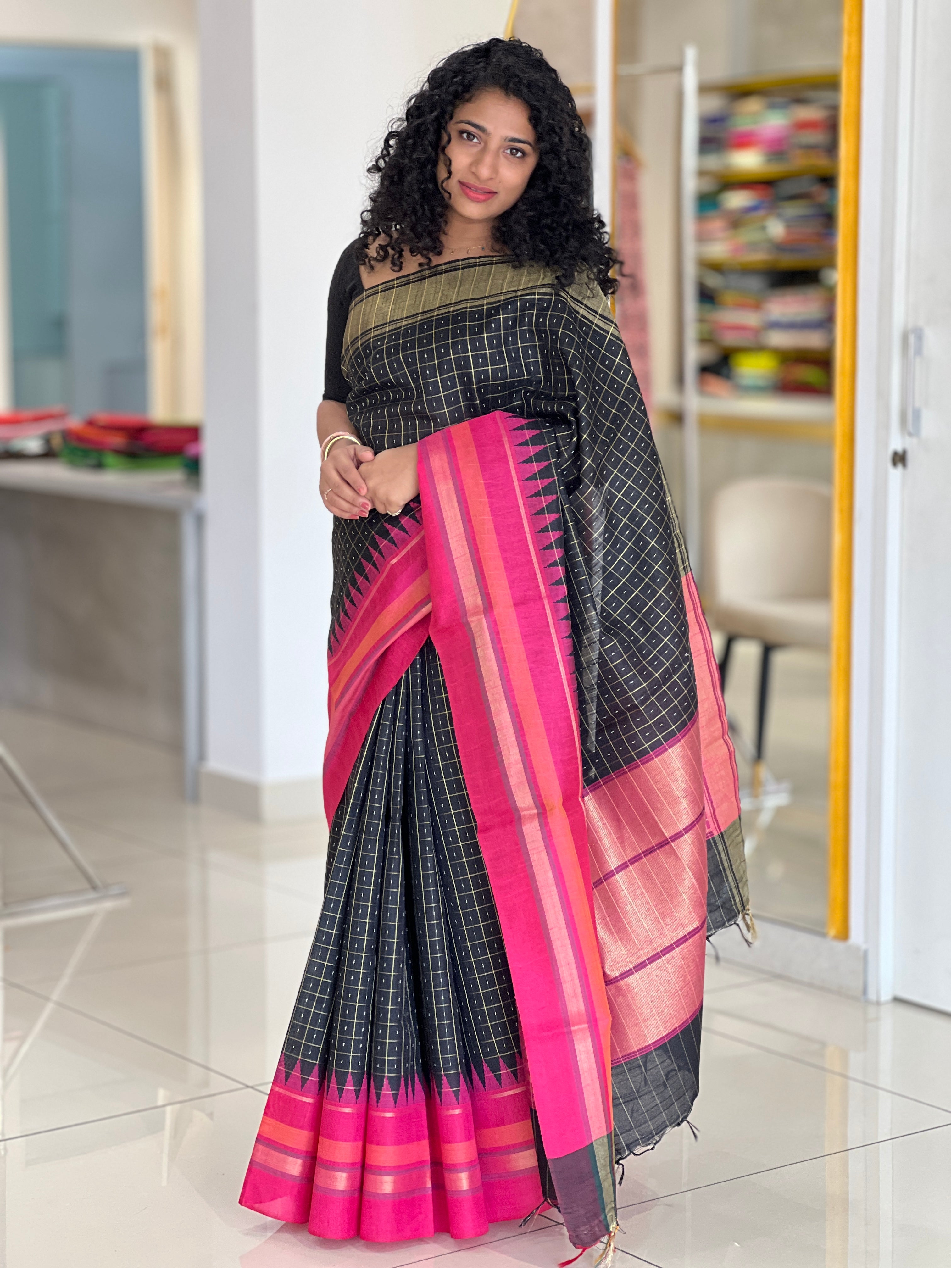 Temple Border Detailed Semi Silk Saree | SKH231