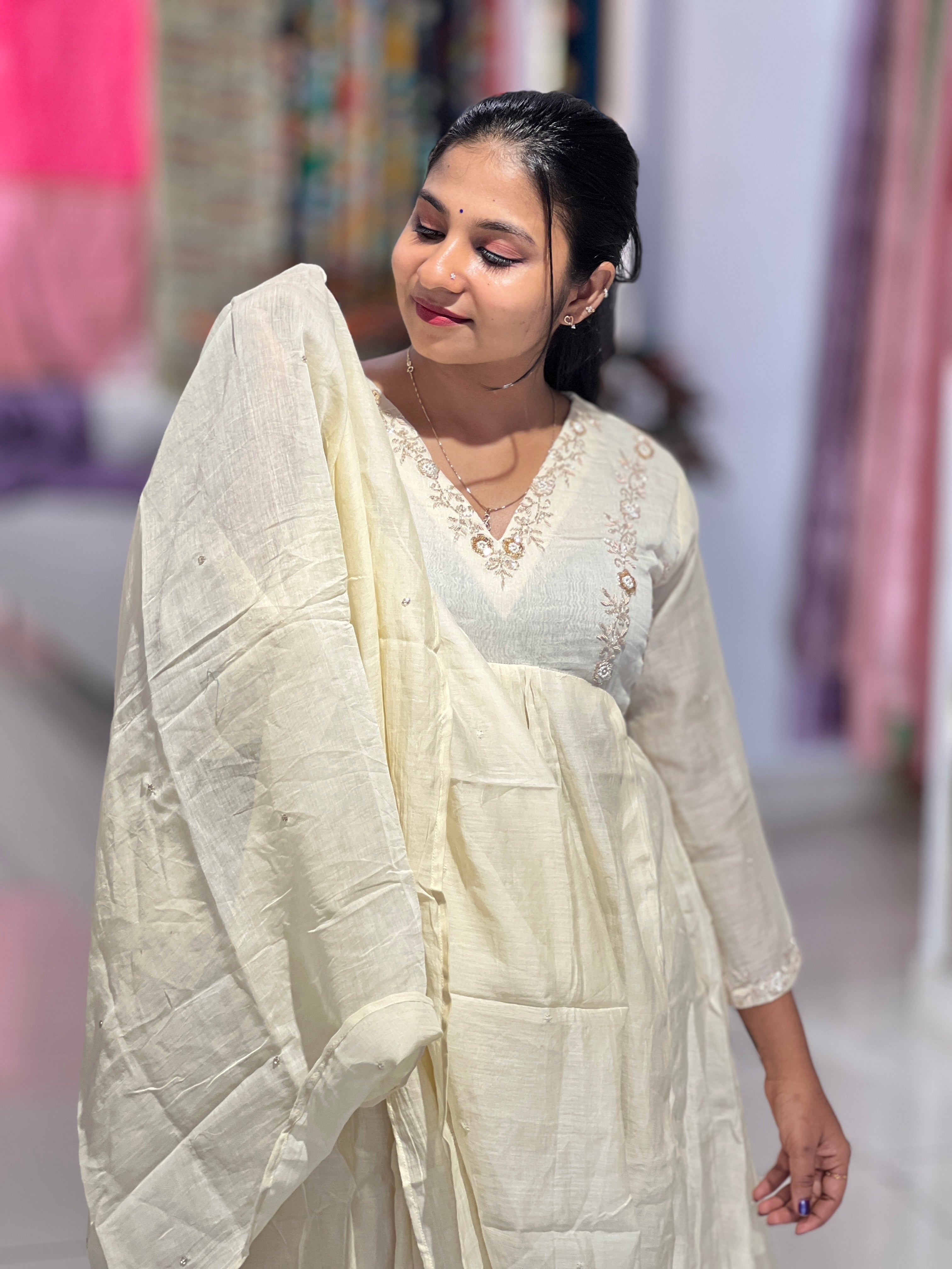 Zardosi & Cut Beads Embroidery Detailed Chanderi Kurta Set  | KIA122