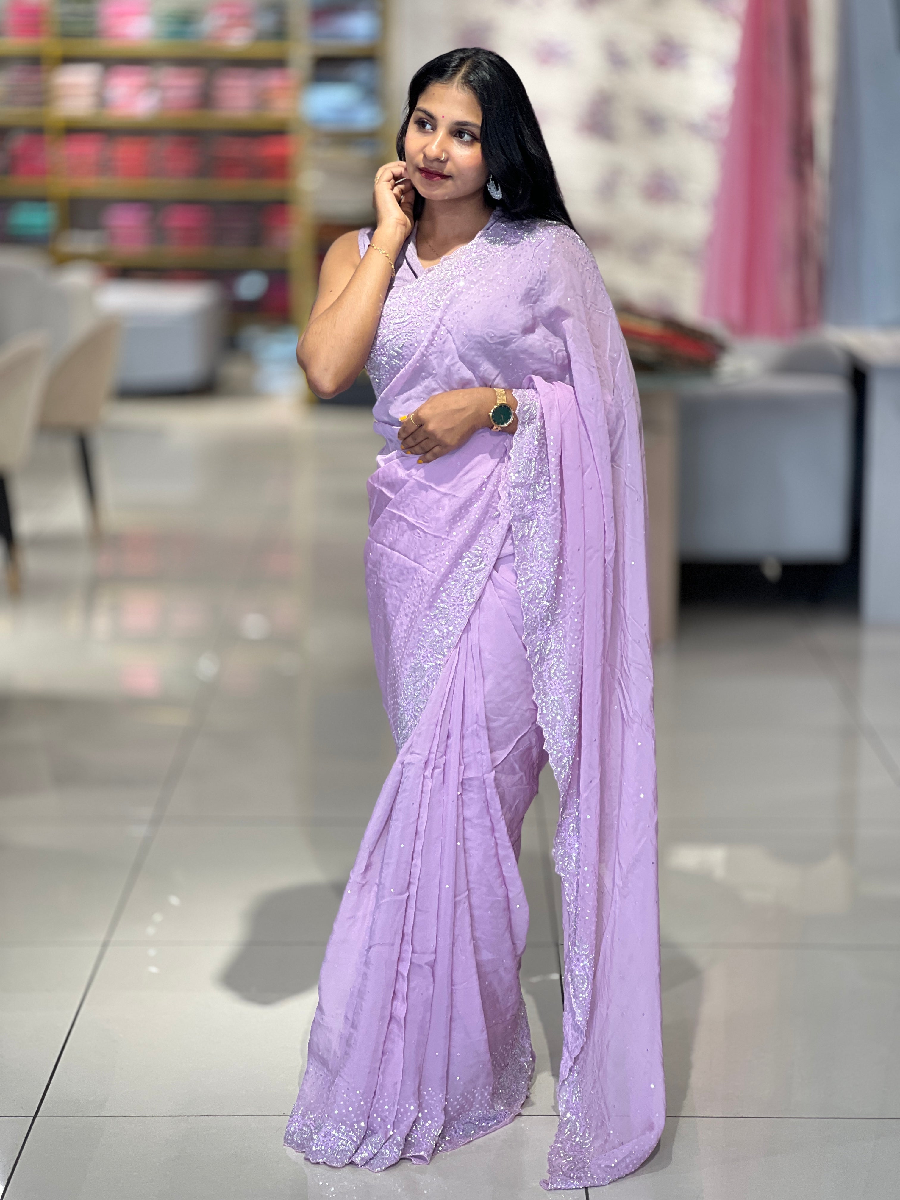 Embroidered Pattern Organza Saree | SBP785