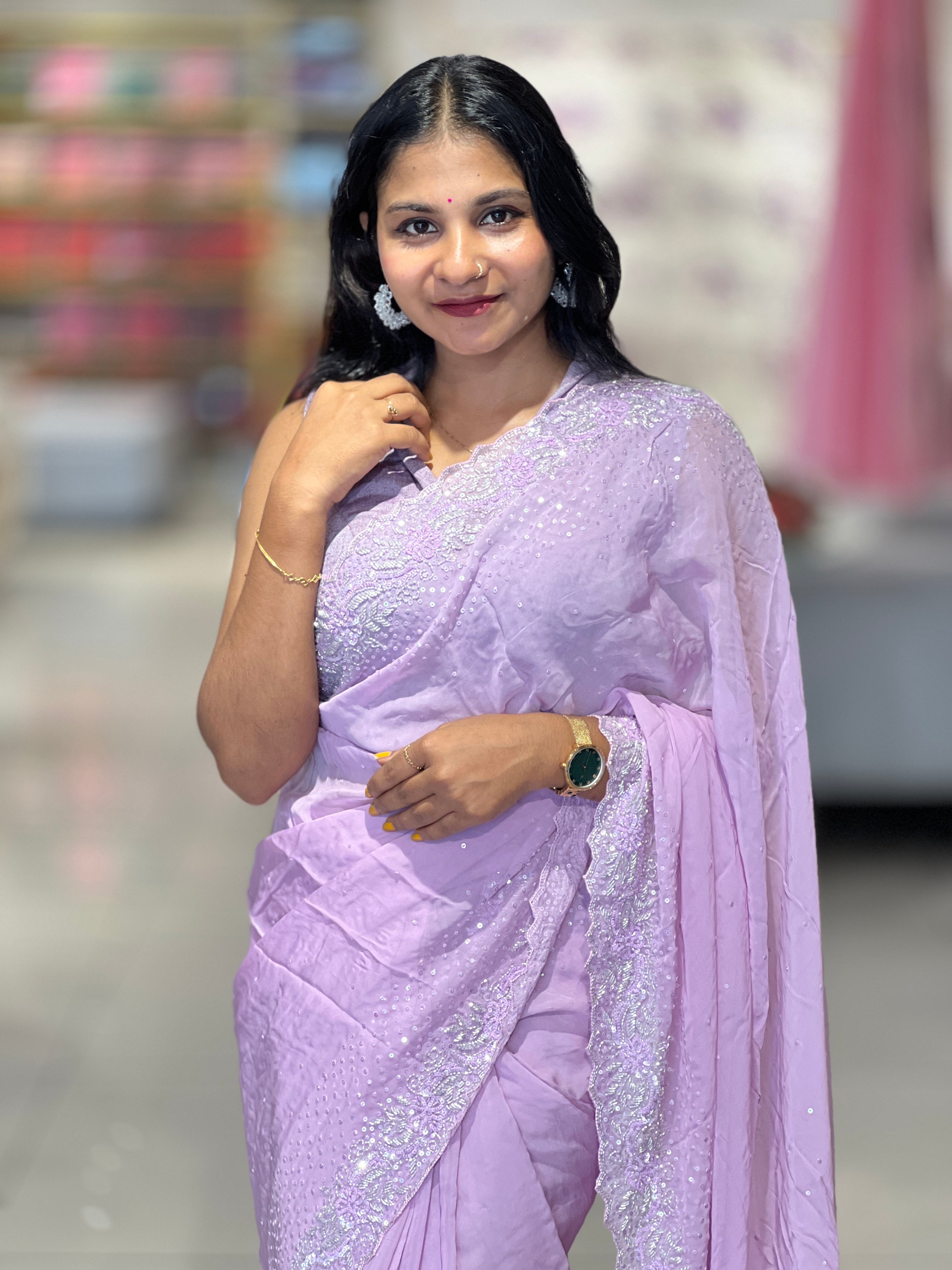 Embroidered Pattern Organza Saree | SBP785