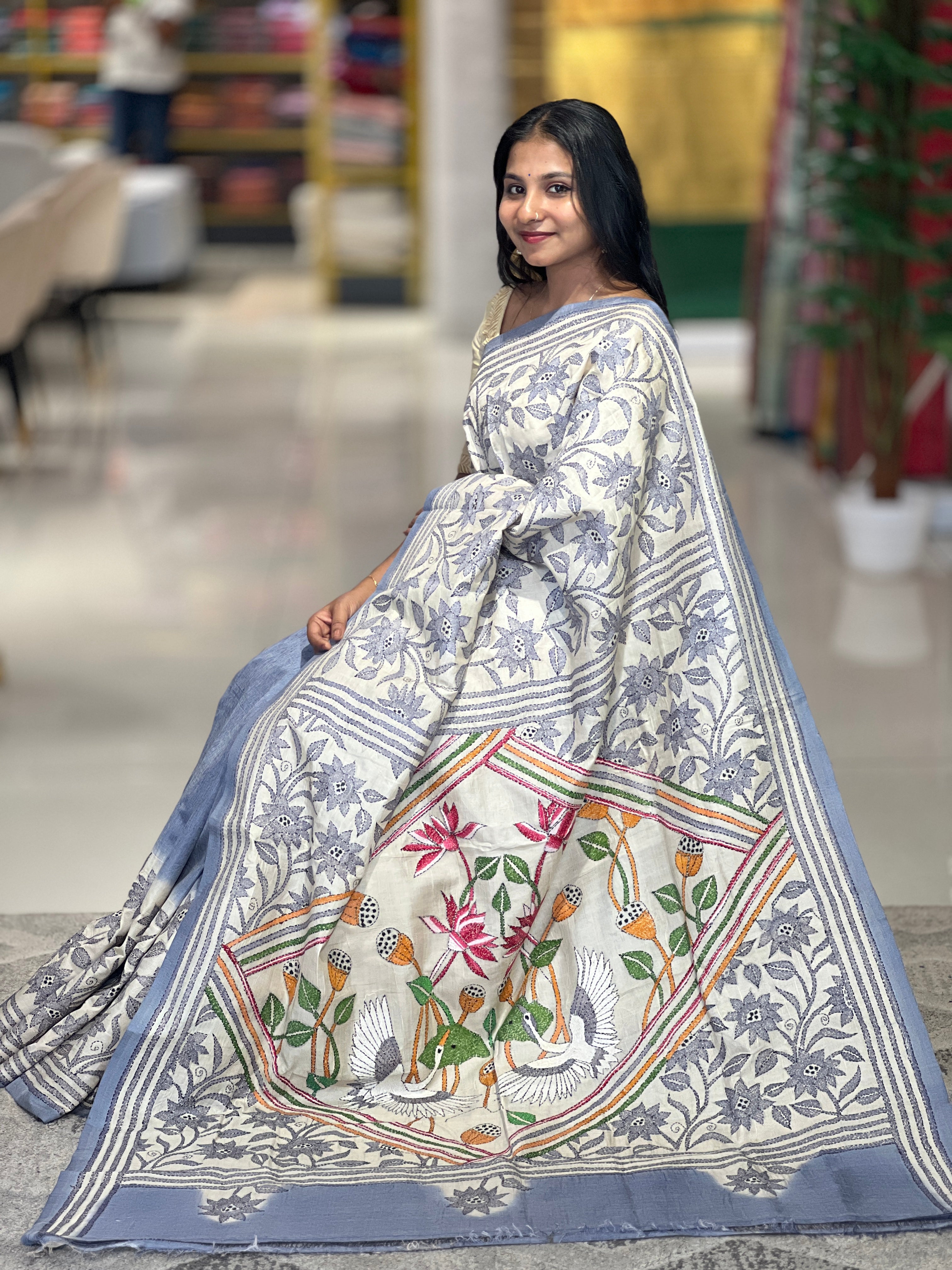 Hand Kantha Detailed Tussar Saree | AYD131