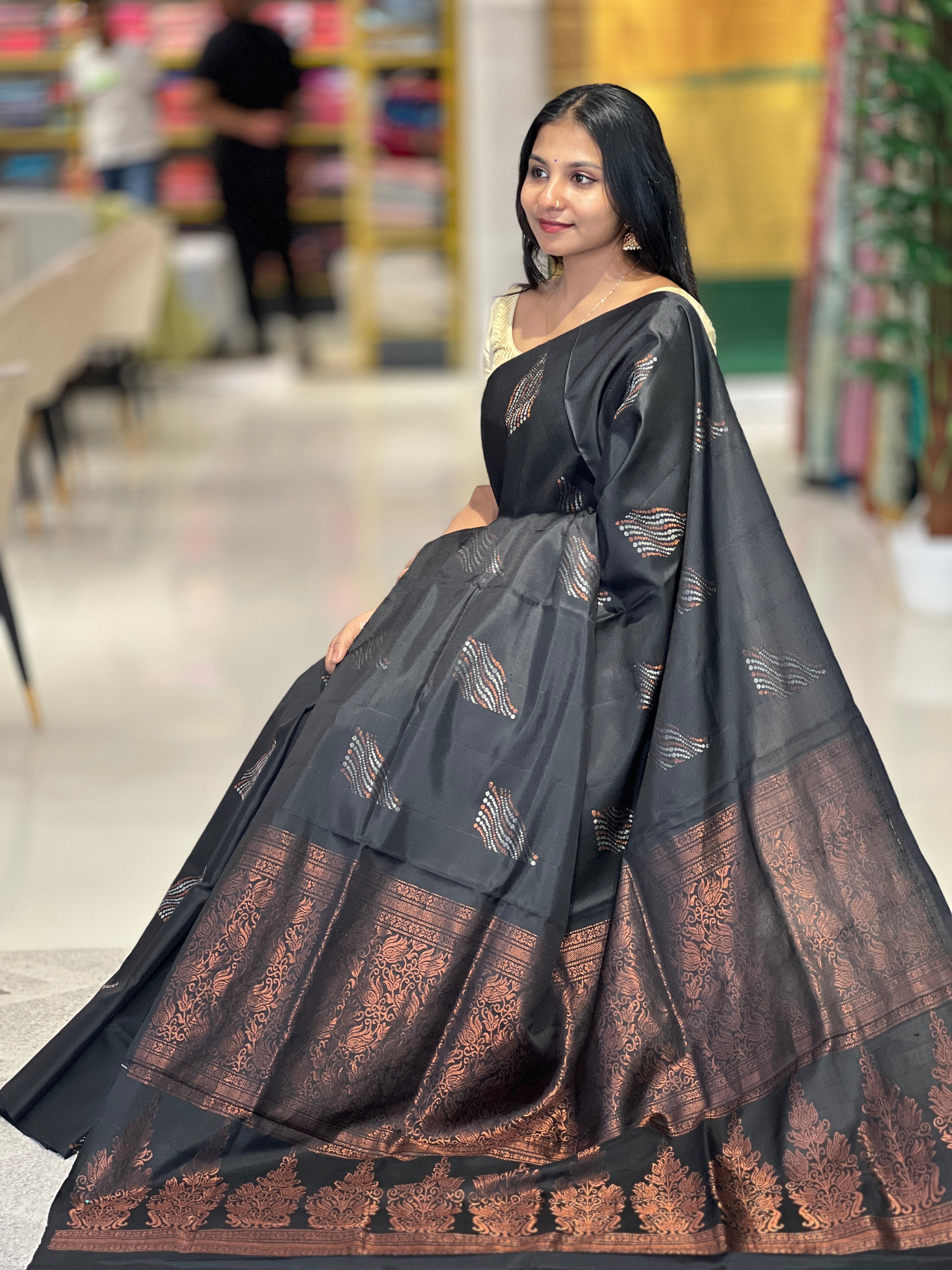 Copper & Silver Zari Woven Soft Silk Saree | TT230